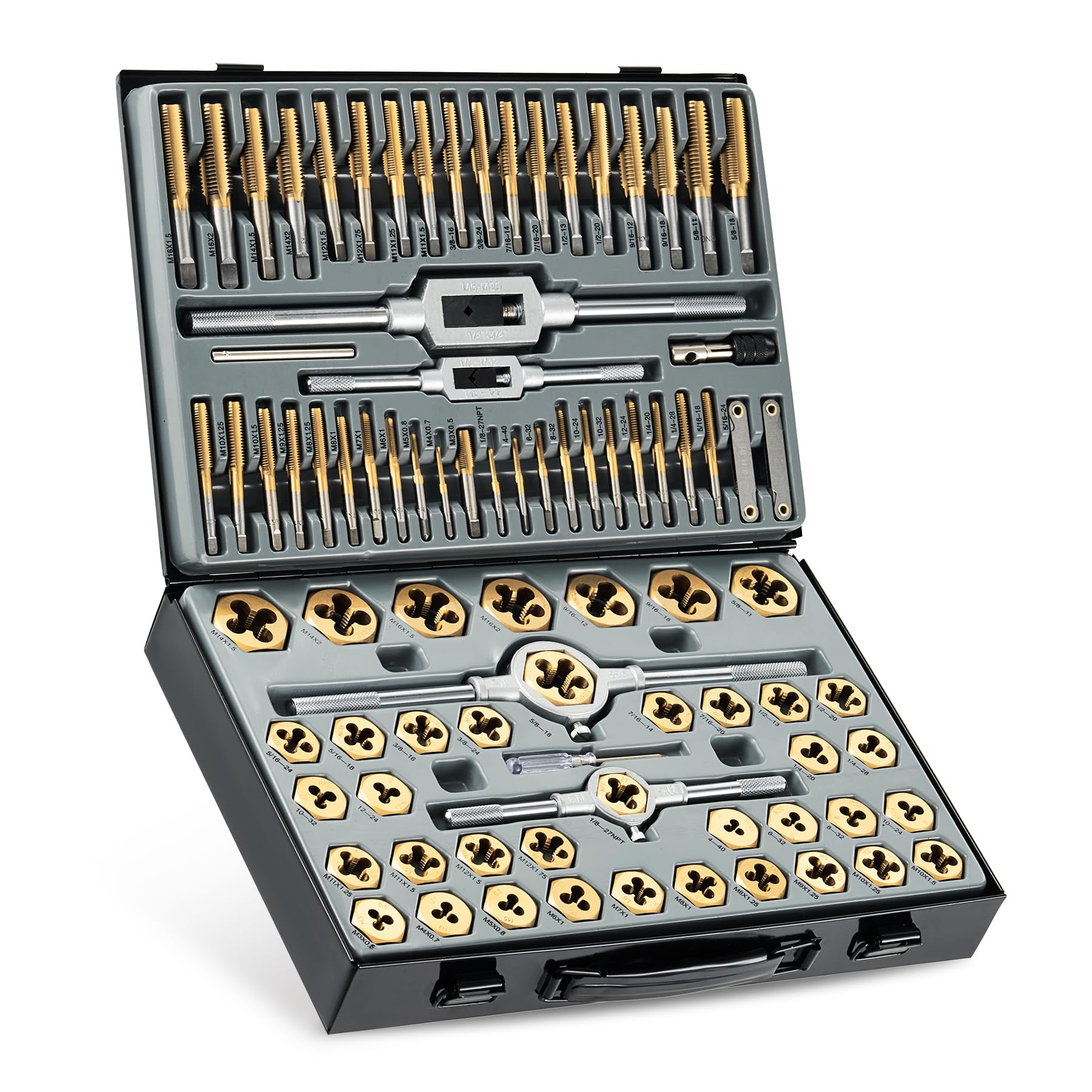 Orion Motor Tech 86-Piece SAE & Metric Tap and Die Set - Titanium Coated Steel Threading Tools for Homeowners, Mechanics & DIY Projects | Perfect for Automotive Repairs, Woodworking & Metalworking