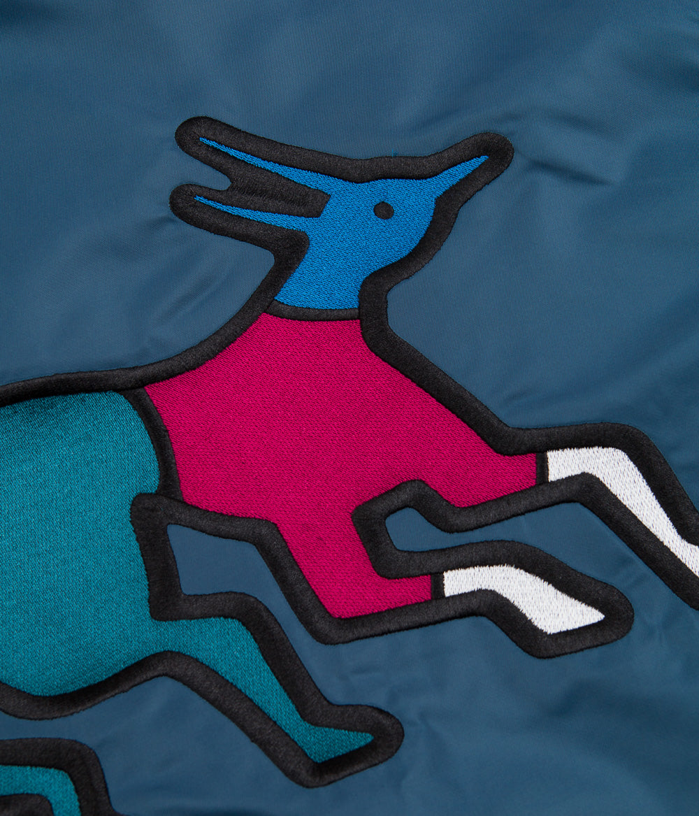 Parra Stacked Pets Varsity Jacket for Men & Women - Trendy Teal Color Retro Baseball Jacket - Perfect for Streetwear, Casual Outfits & Skateboard Fashion