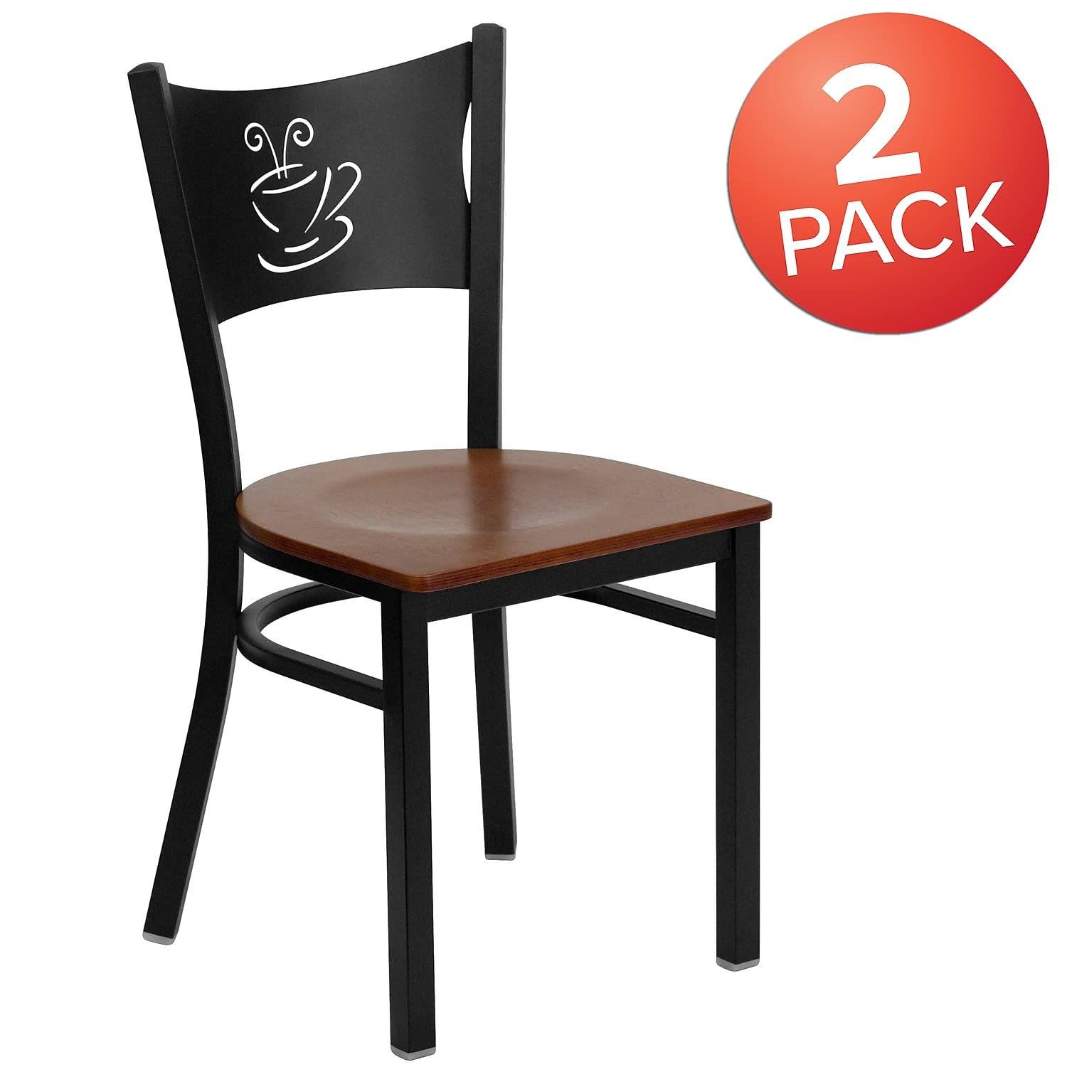 Flash Furniture 2-Pack HERCULES Series Black Metal Restaurant Chairs with Cherry Wood Seats - Heavy Duty Commercial Dining Chairs for Restaurants, Cafes, and Home Kitchens