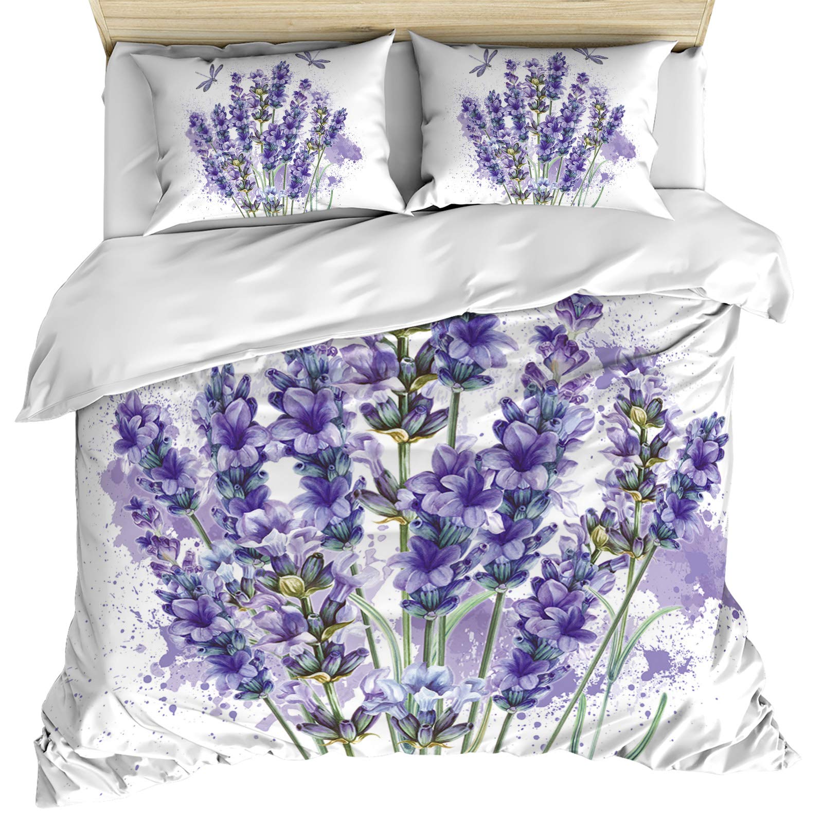 Luxury 3-Piece Crystal Emotion Bedding Set - Full Size Purple Flower Lavender Duvet Cover & Pillow Shams | Ultra Soft Breathable Microfiber All-Season Bedding with Watercolor Butterfly Design | Perfect for Master Bedroom, Guest Room, and Dorm Decor