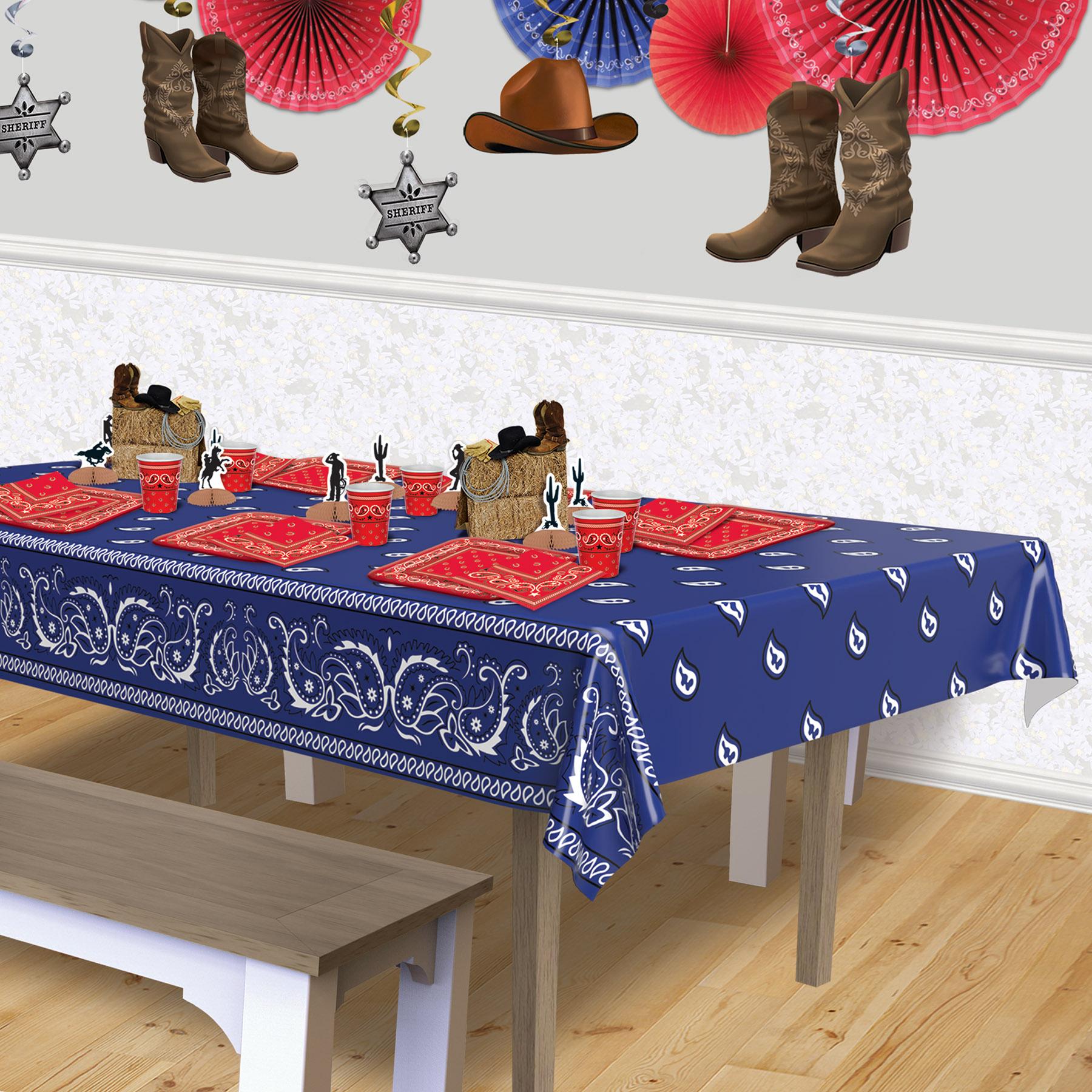 12 Pack Beistle Bandana Party Table Covers - Colorful Western Theme Disposable Tablecloths for Birthday, BBQ, Picnic & Outdoor Events
