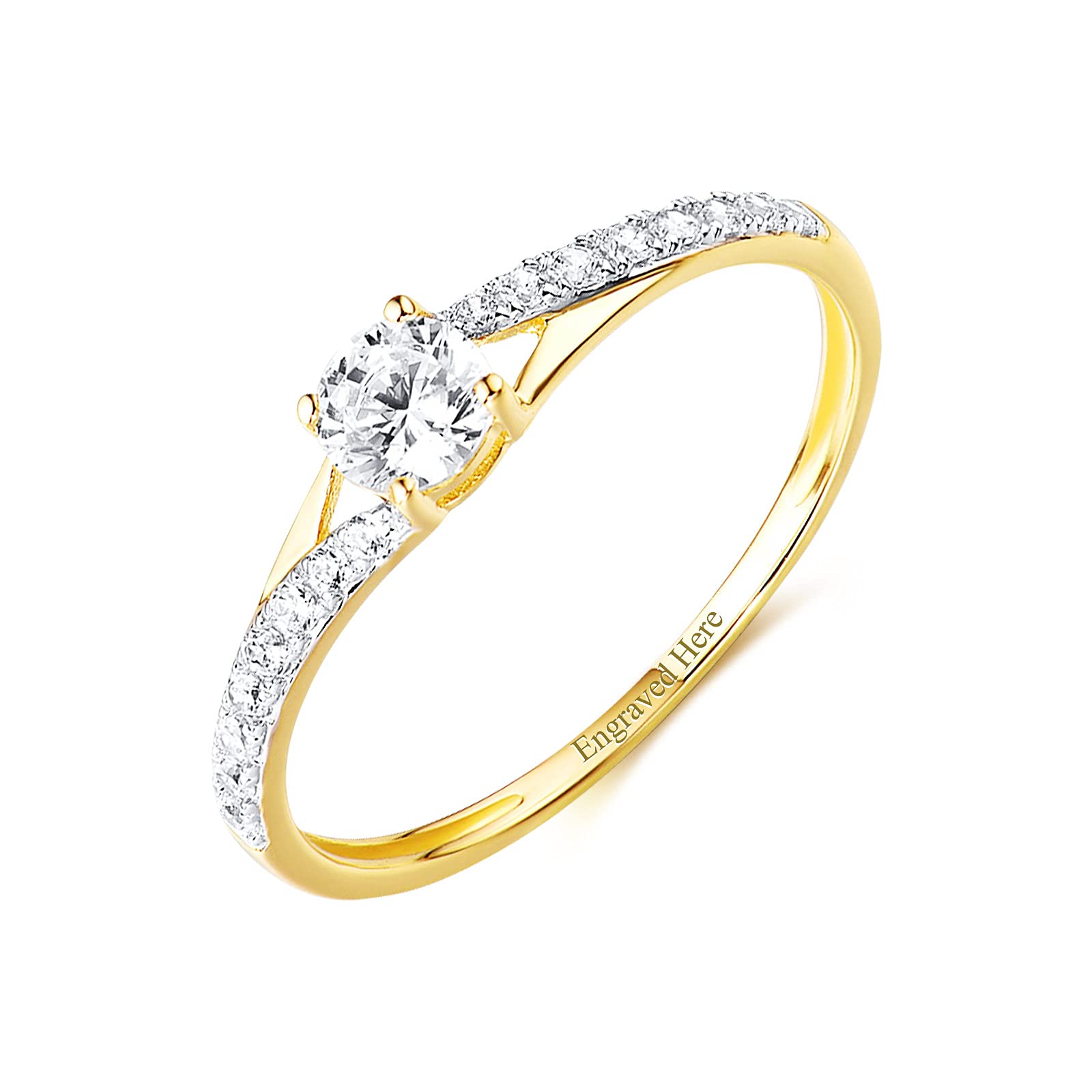 1 Carat Moissanite Engagement Ring for Women - 14K Gold Plated or Rose Gold Sterling Silver - Custom Engraved Personalized Jewelry Gift - Perfect for Weddings, Anniversaries & Special Occasions