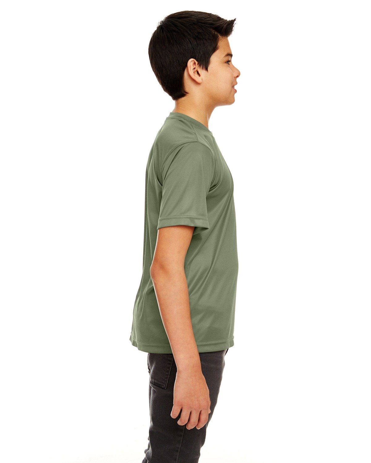 UltraClub Big Boys' Athletic Performance Crewneck T-Shirt - Military Green - Moisture Wicking & Breathable for Sports, Gym & Outdoor Activities