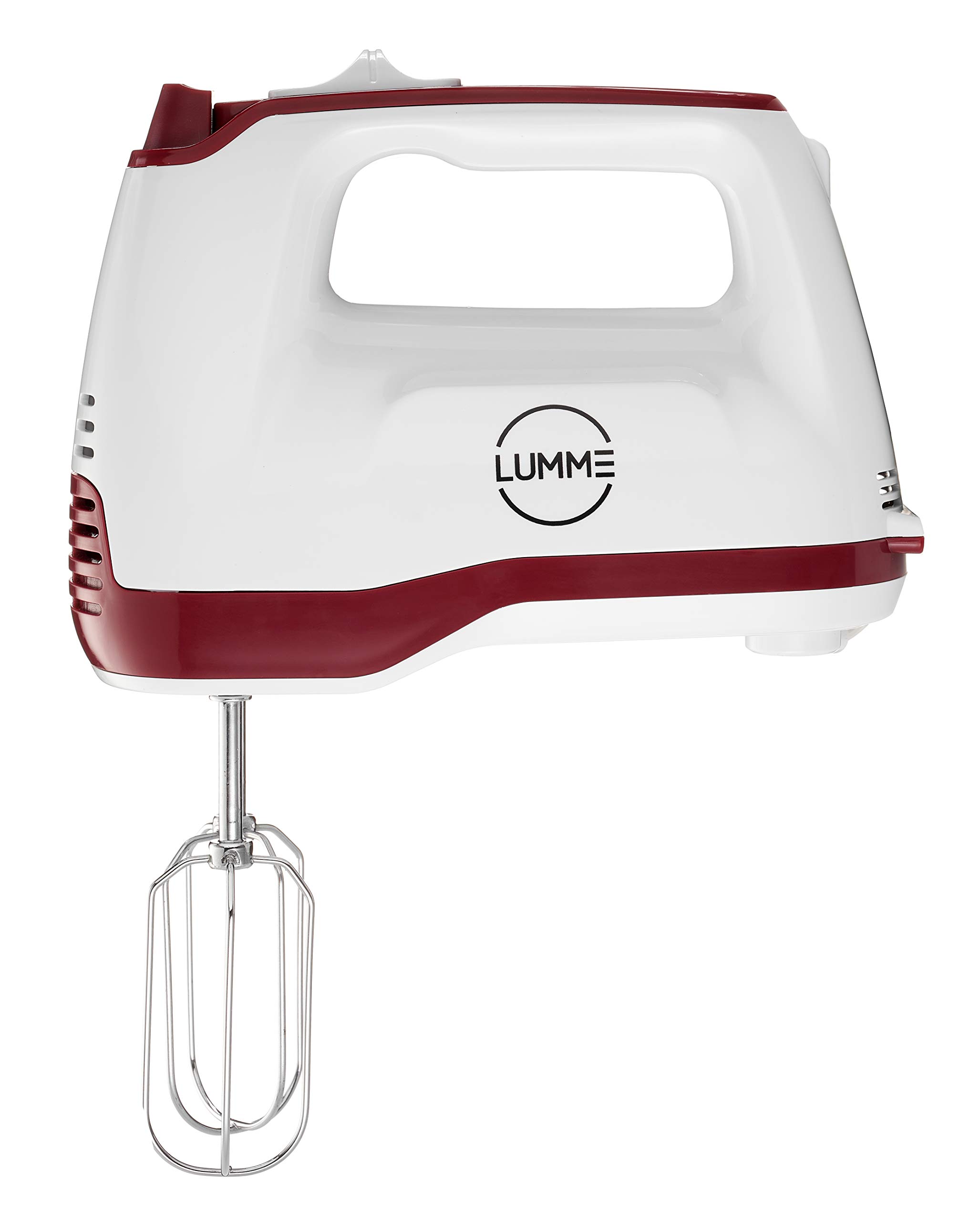 Lumme 250W Powerful Electric Hand Mixer - 5 Speed Settings with Eject Button, Includes 2 Beaters, 2 Dough Hooks & Storage Case (Red) - Perfect for Baking Cakes, Cookies, Whipping Cream & Mixing Dough at Home