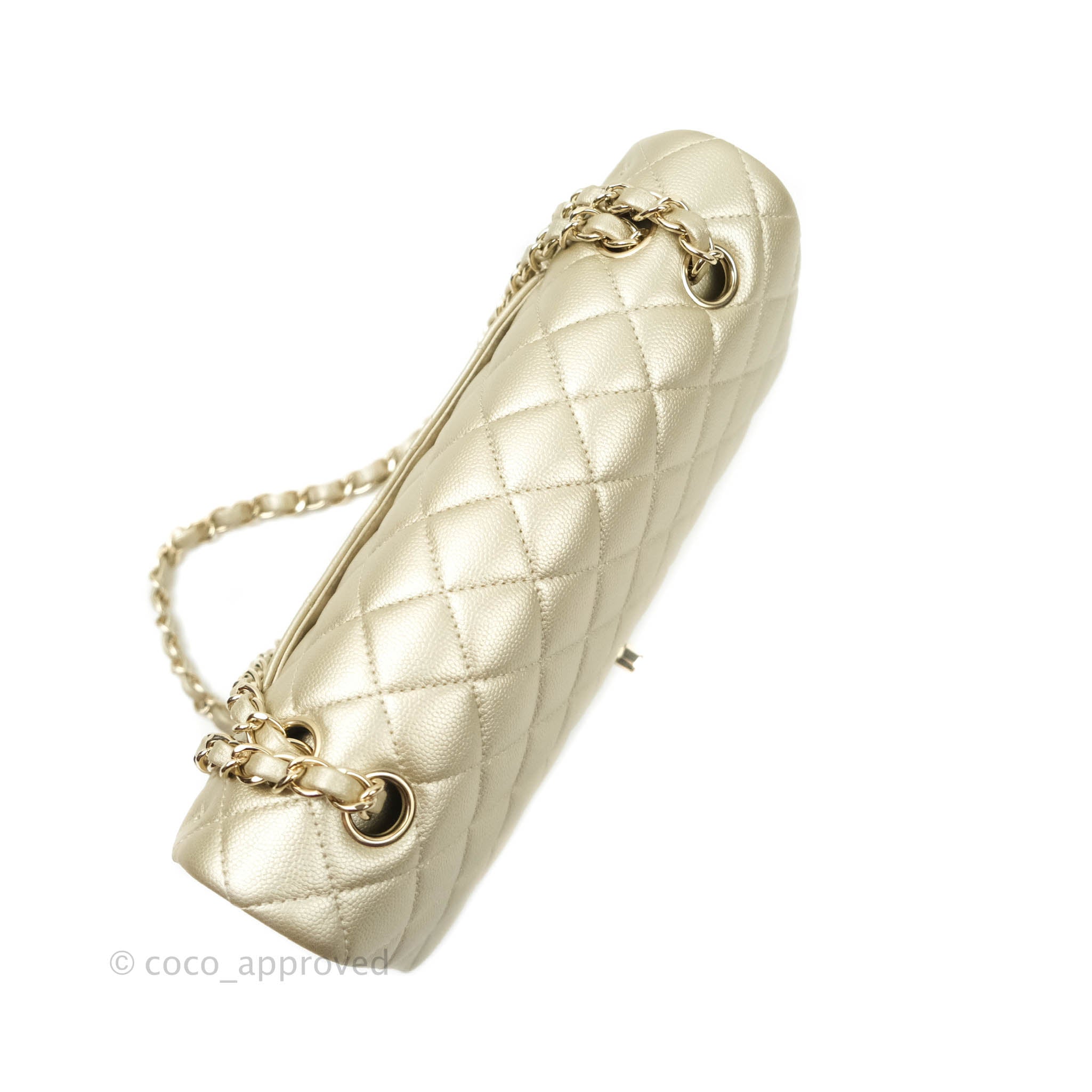 Chanel Classic Medium Double Flap Bag in Light Gold Caviar Leather with Gold Hardware | Luxury Designer Handbag for Women | Perfect for Work, Evening Events & Special Occasions