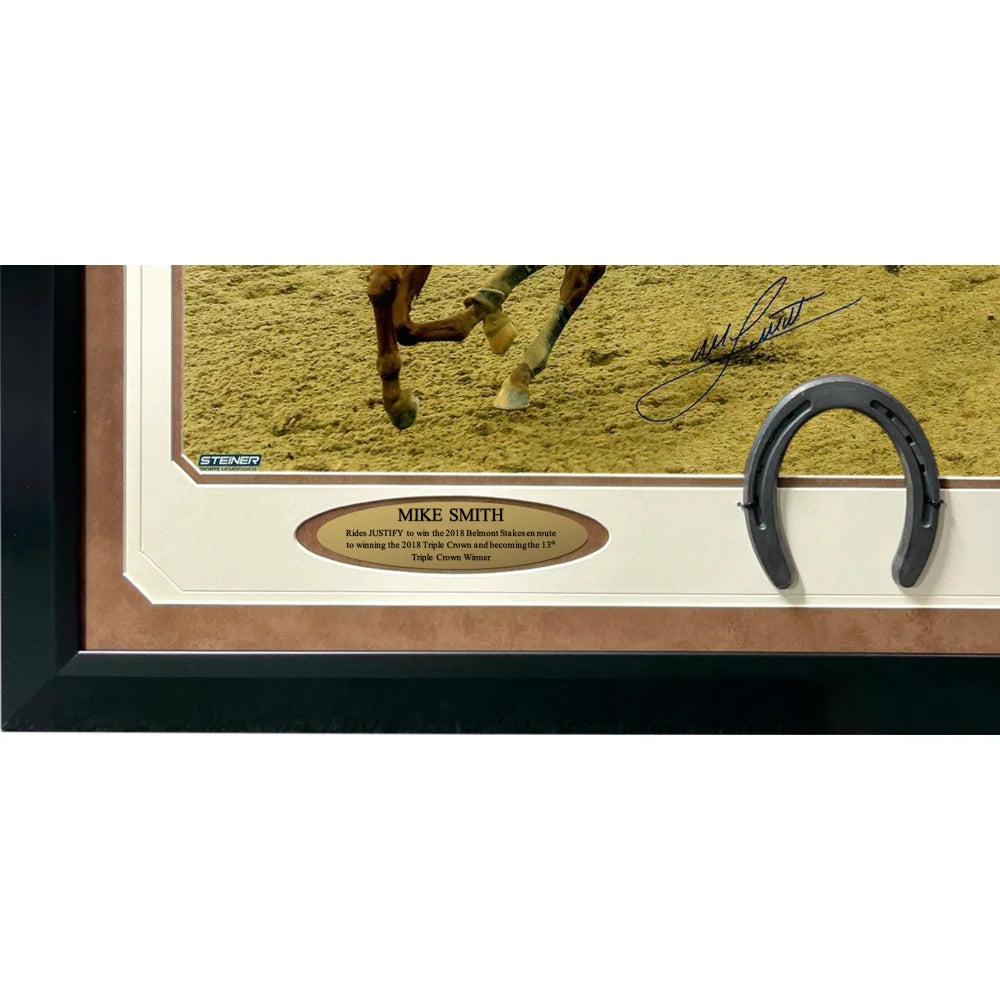 Mike Smith Signed Justify 16x20 Framed Photo with Steiner COA - Triple Crown Horse Racing Autograph Memorabilia - Perfect for Belmont Stakes Fans & Sports Collectors Display