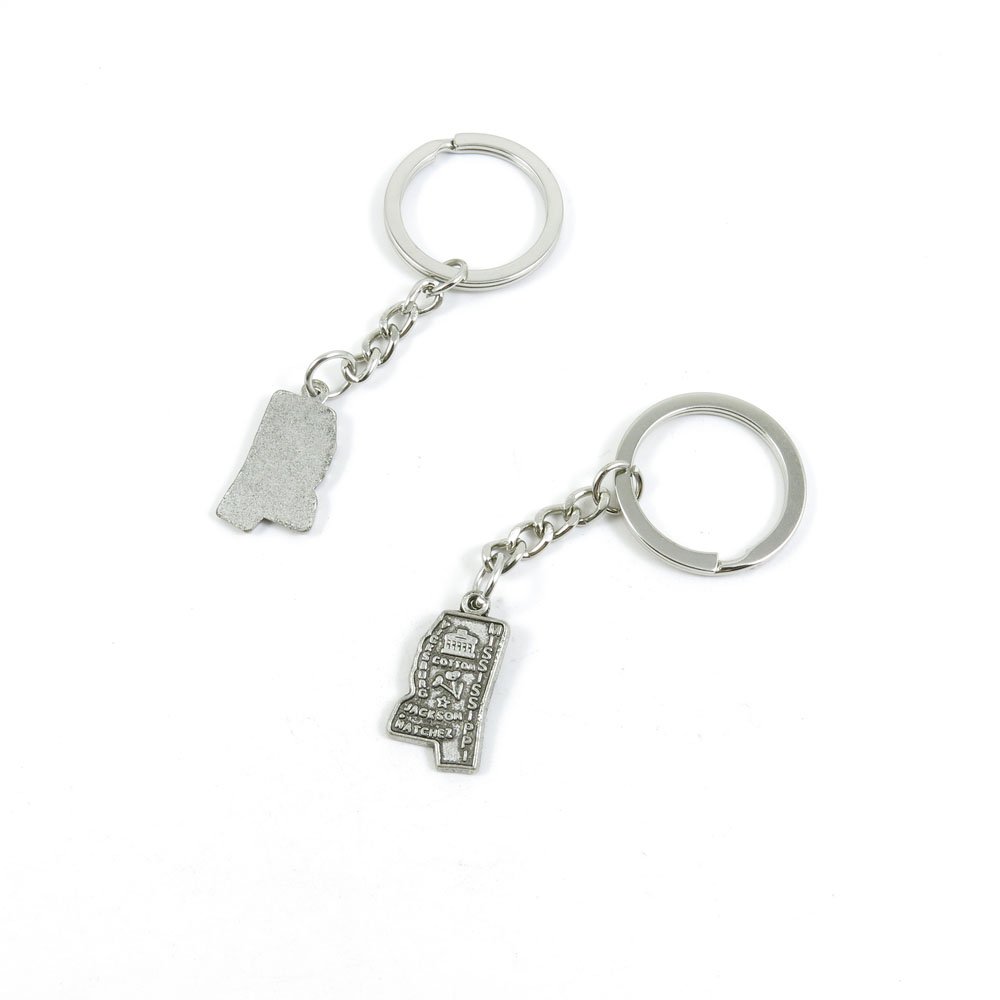 Antique Silver Tone Keychain Door Car Key Ring Tags with Mississippi Map - Bulk Wholesale Keychain Supplies for Home, Office, and Travel Use