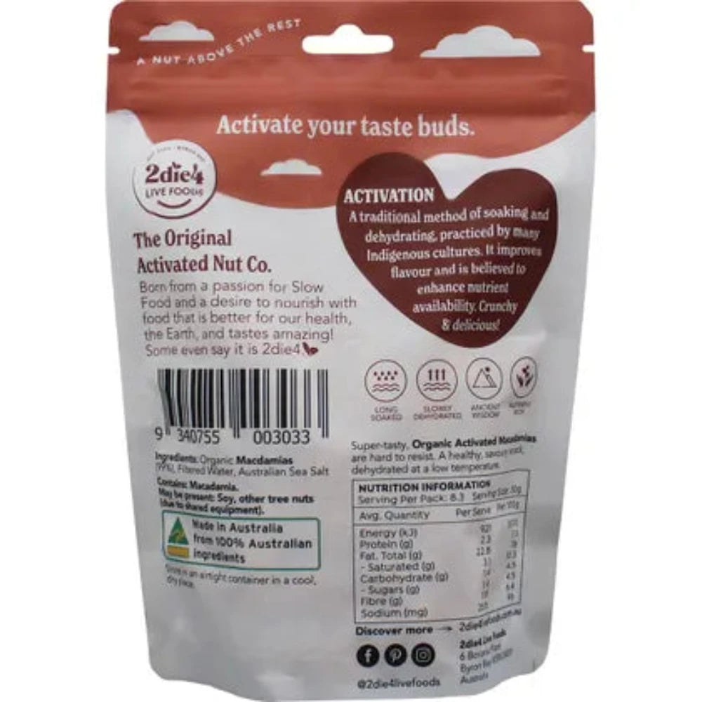 Organic Activated Macadamia Nuts 250g by 2DIE4 LIVE FOODS | Raw, Vegan, Keto-Friendly Snack | Perfect for Healthy Eating, Travel & On-the-Go Nutrition