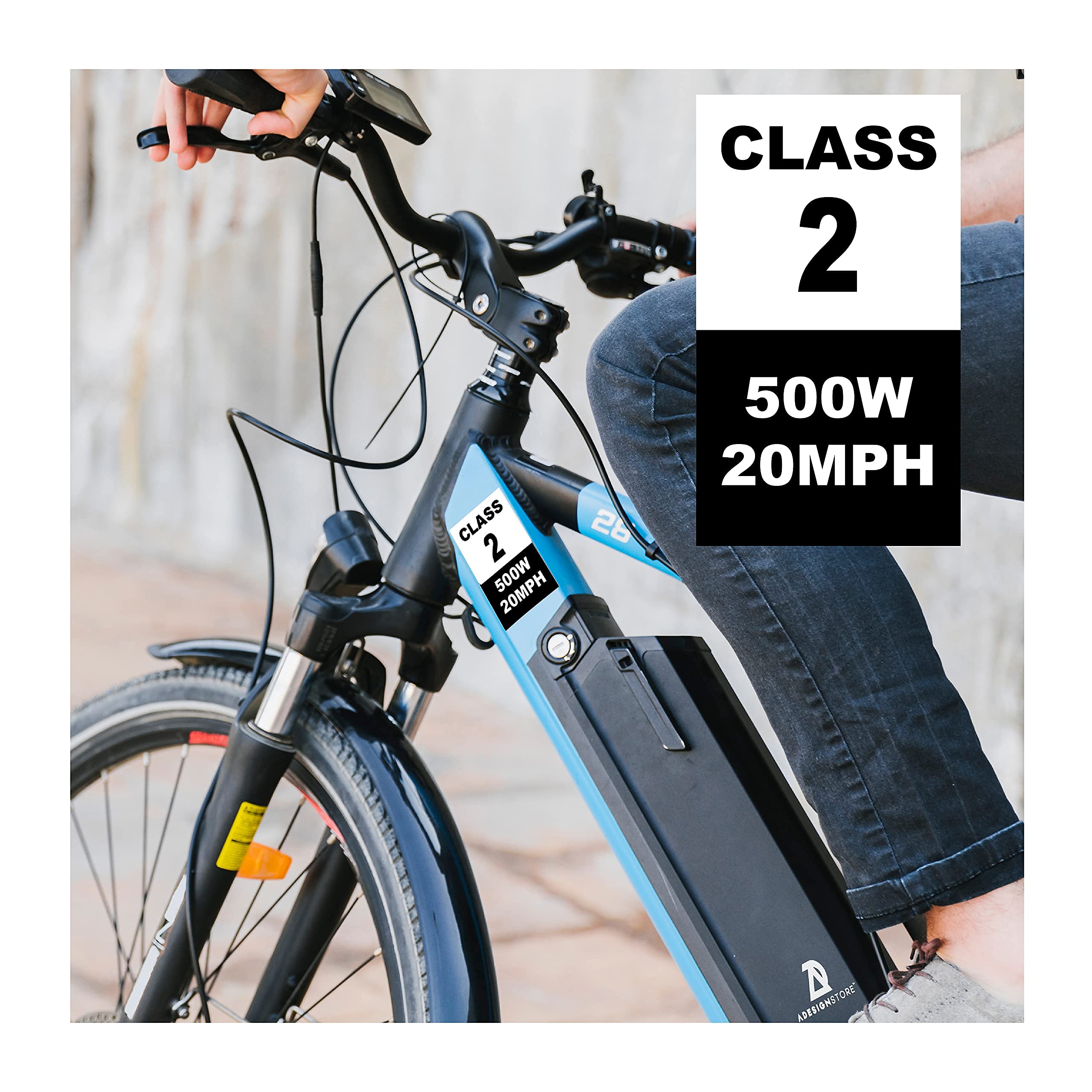 500W Electric Bike Frame Stickers - Class 2 20MPH Weatherproof Vinyl Decals for E-Bike Identification (Set of 4 Removable Stickers) - Perfect for E-Bike Registration, Commuting & Off-Road Cycling