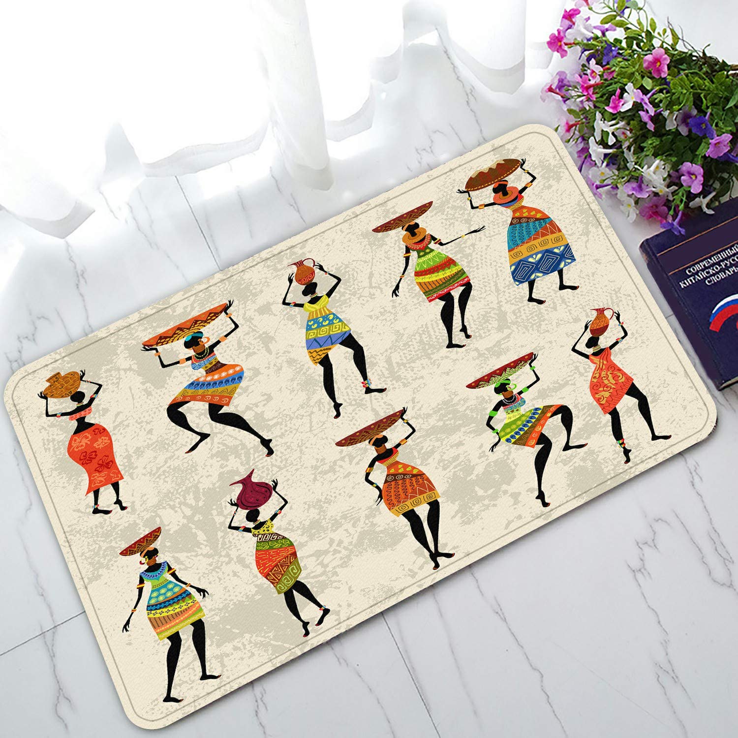 ECZJNT African Woman Welcome Doormat - Non-Slip Bath Rug & Entrance Floor Mat 30x18 Inches - Perfect for Home Entryway, Bathroom & Front Door Decor