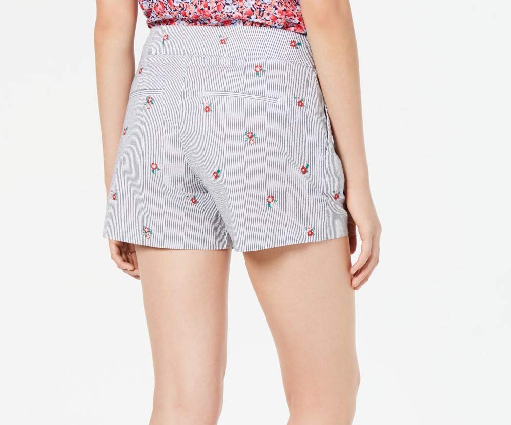 Maison Jules Women's Seersucker Floral Print Dress Shorts - Navy Blue Size 8 | Casual Summer Outfit, Beach Vacation, Brunch Date