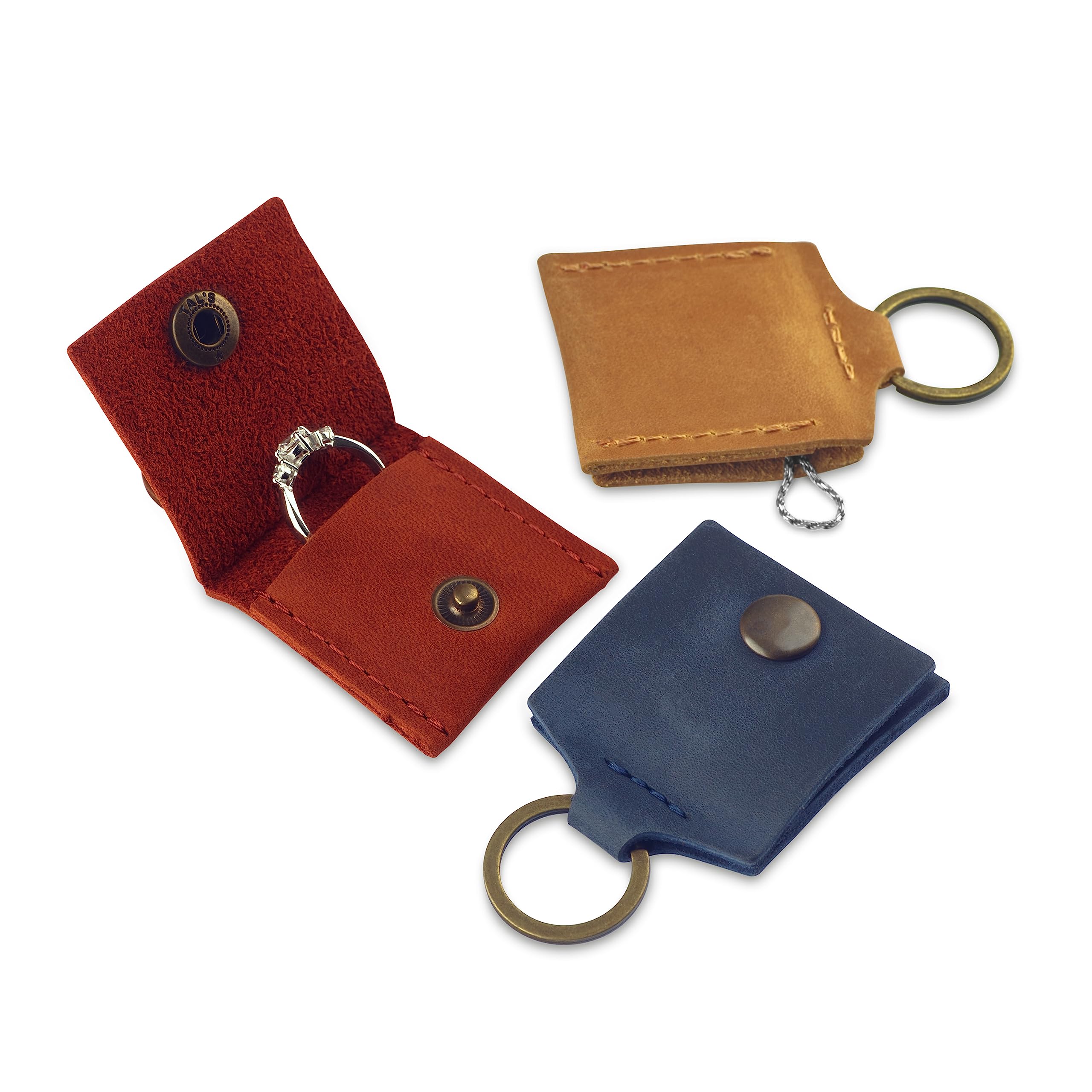 Genuine Leather Keychain Ring Holder - Wedding & Engagement Ring Travel Case, Gym & Workout Ring Pouch (Cognac) - Perfect for Travel, Sports & Everyday Jewelry Protection