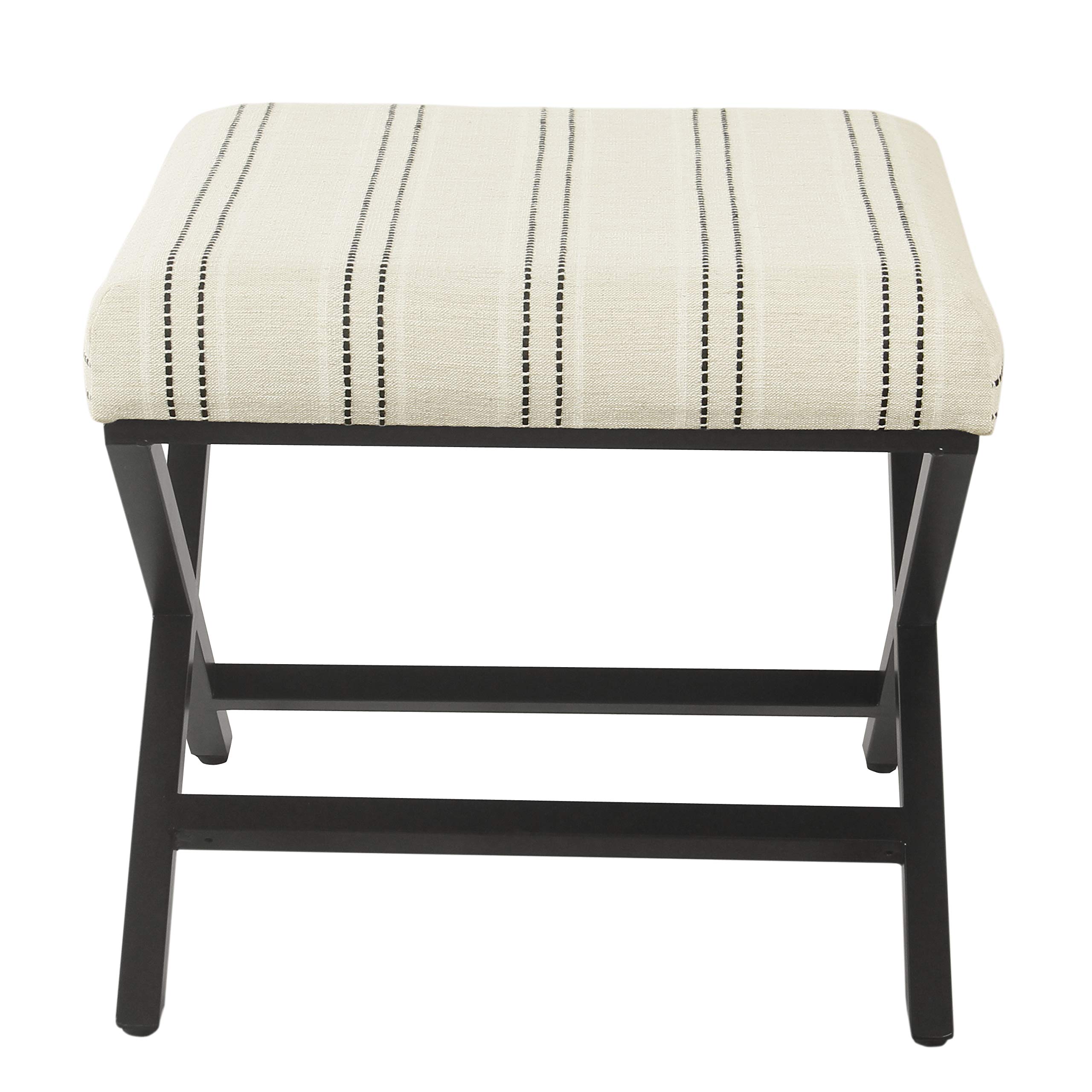 Modern Square Ottoman with Metal X Base - Stylish Home Decor for Living Room & Bedroom - Black and White Stripe Storage Bench - Perfect for Extra Seating, Footrest or Coffee Table Alternative