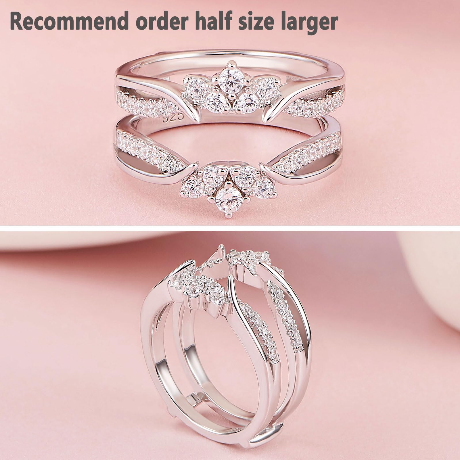 SHELOVES Rose Gold Plated Ring Guard Enhancer for Engagement Rings - AAAAA Cubic Zirconia 925 Sterling Silver Size 5-12 - Perfect Wedding Band Stacking Ring & Bridal Jewelry Gift