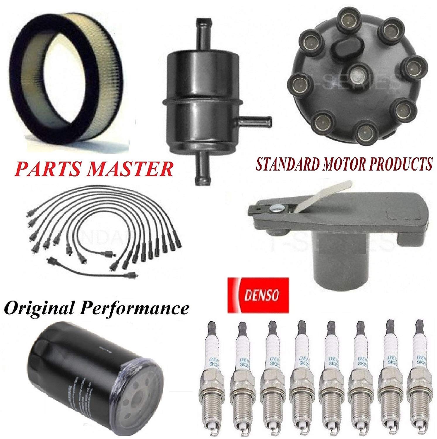 MMMM Tune Up Kit - Air Oil Fuel Filters, Cap, Rotor, Wire & Spark Plugs Compatible with CHRYSLER TOWN & COUNTRY V8 5.2L CARB 2BBL Vin(G) 1979-1980 | Engine Maintenance & Performance Upgrade for Classic Cars