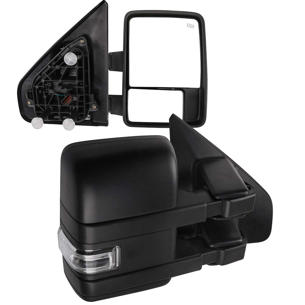 2004-2014 Ford F-150 Towing Mirrors - Power Adjustable Heated Side Mirrors with Turn Signal & Puddle Light (Black Housing) | Perfect for Truck Towing, Night Driving & Enhanced Visibility