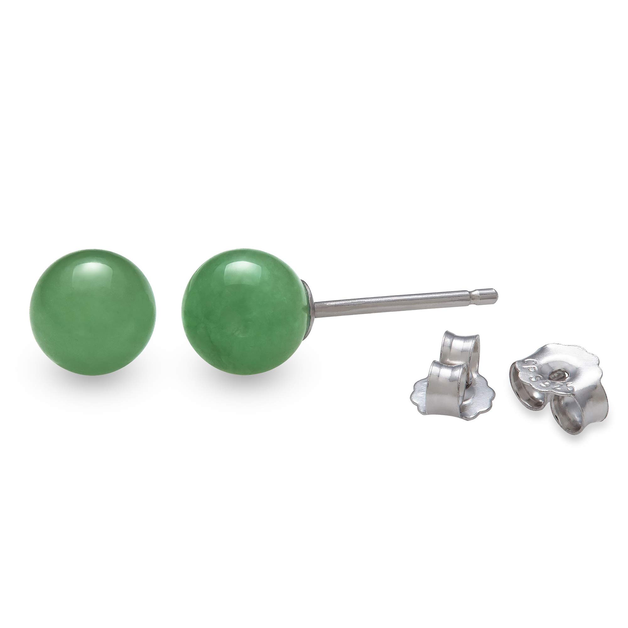 Natural Green Jade Sterling Silver Round Stud Earrings for Women - Elegant & Hypoallergenic Jewelry for Everyday Wear, Gifts & Special Occasions