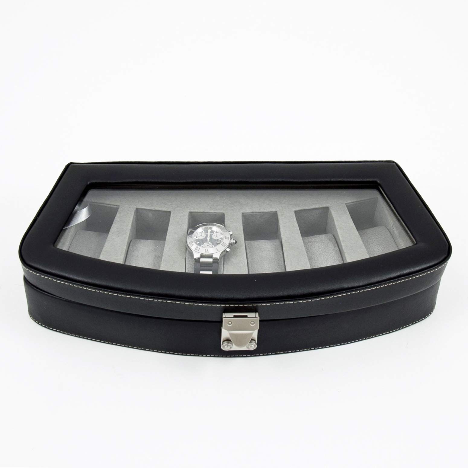 Premium Black Leather Watch Box with Glass Top - 6 Watch Storage Case for Men & Women - Luxury Watch Organizer for Travel, Display & Gift Giving