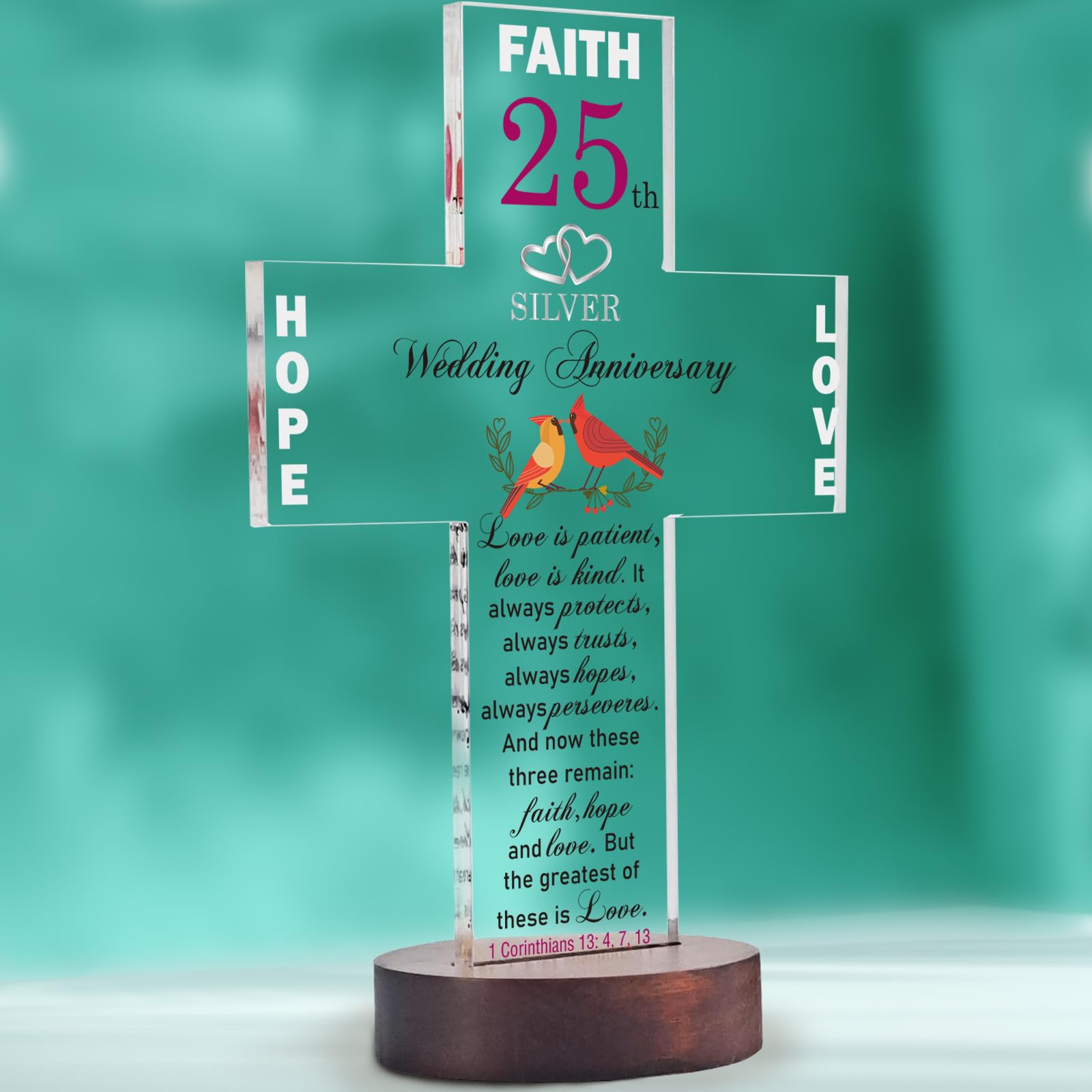 25th Silver Anniversary Gifts for Couples - Thoughtful Wedding Gifts for Husband & Wife - Engraved Cross with Bible Verse - Perfect for Home Decor & Romantic Celebrations