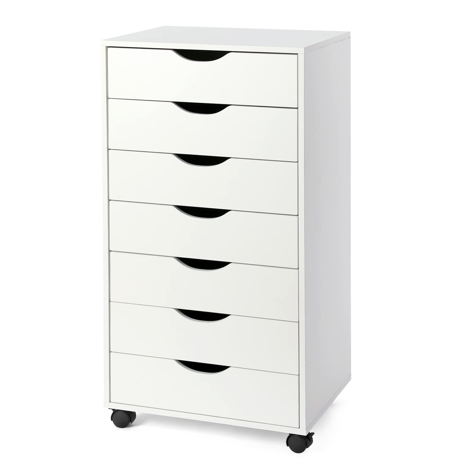 TUSY 7-Drawer Storage Organizer with Wheels, White Tall Dresser for Home Office - Perfect for Office Supplies, Craft Room Organization & Bedroom Storage
