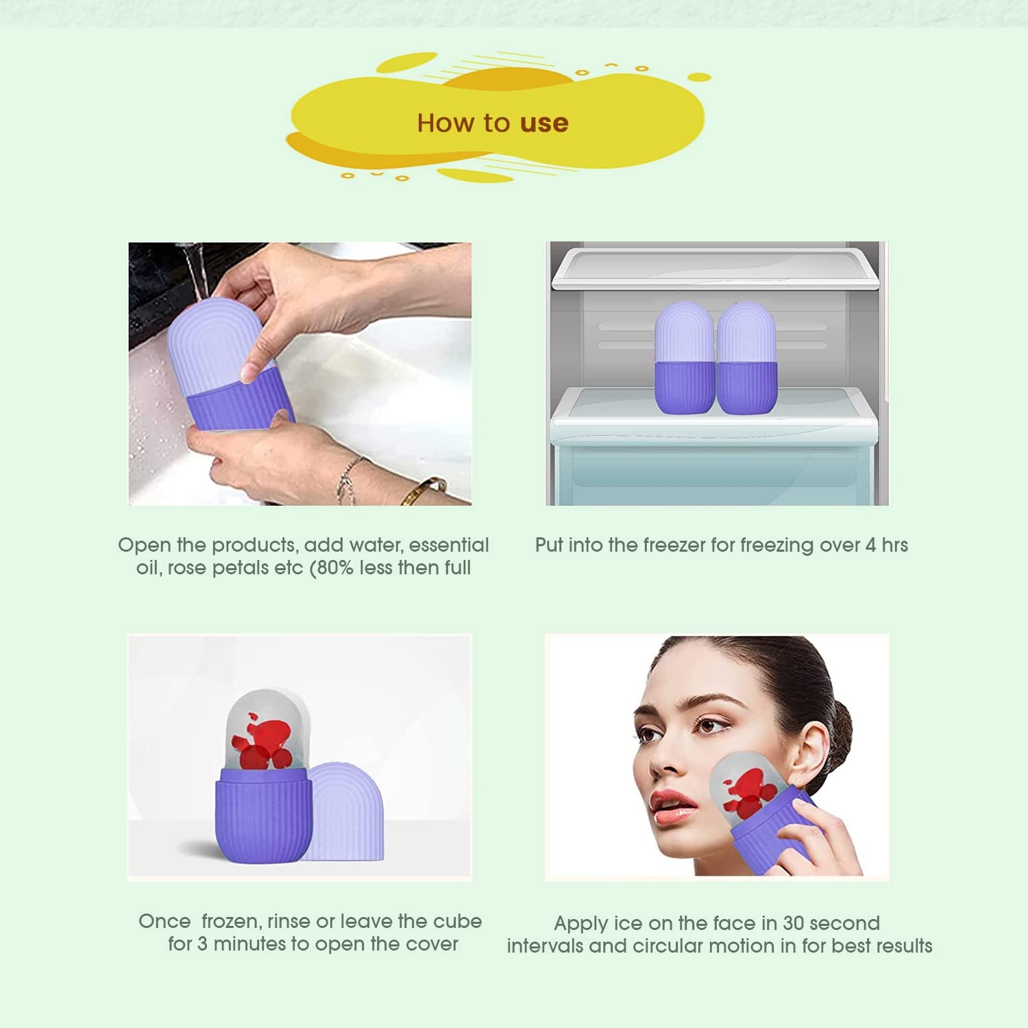 ByPureNaturals Ice Roller for Face, Neck & Body - Cooling Facial Massager for Puffy Eyes Relief & Glowing Skin - Easy-to-Use Skincare Tool with Silicone Cube - Perfect for Morning Routine, Post-Workout Recovery & Spa Day Relaxation