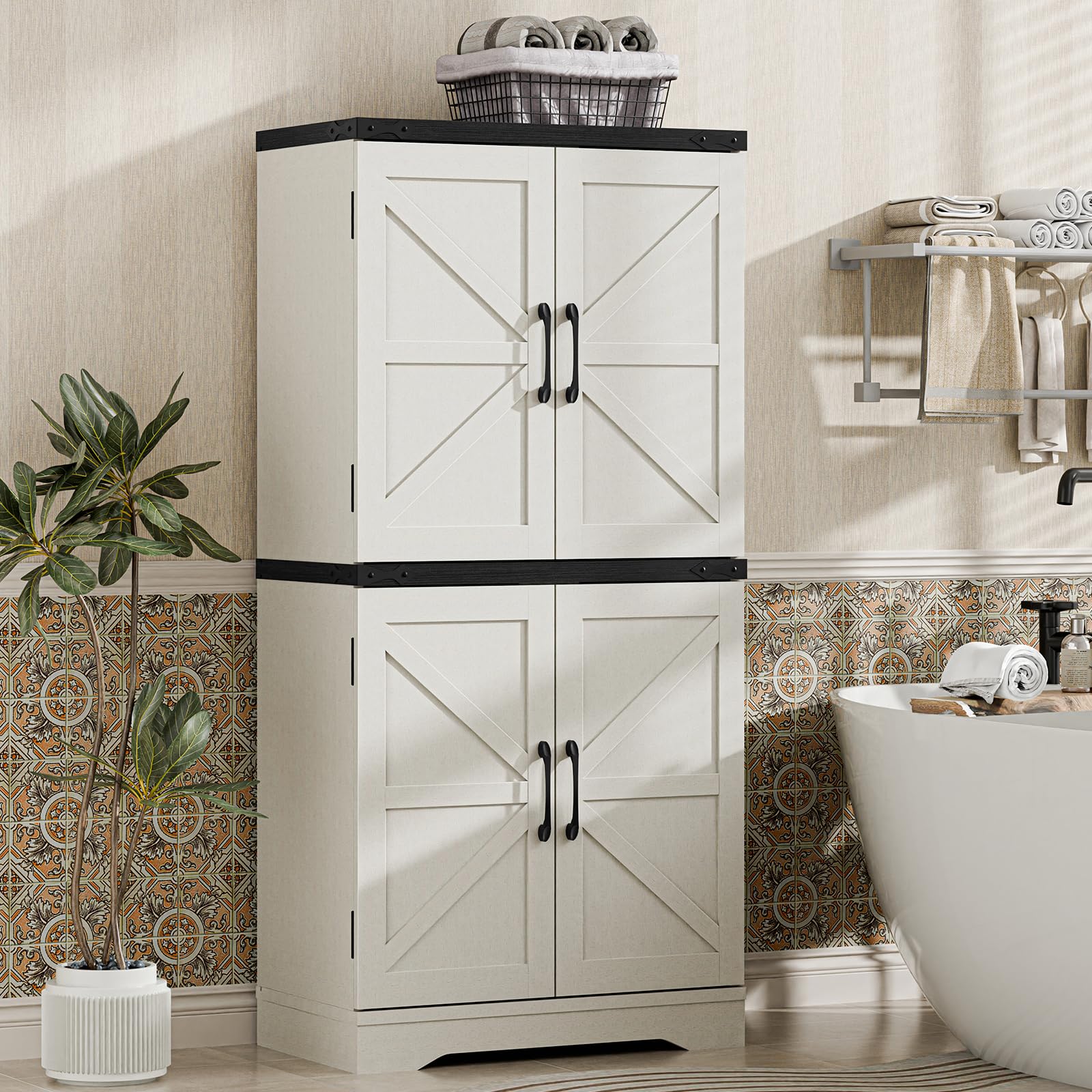 Rustic Farmhouse Bathroom Floor Storage Cabinet with Adjustable Shelves - Organizer for Bathroom, Kitchen & Living Room - Perfect for Small Space Storage and Home Decor