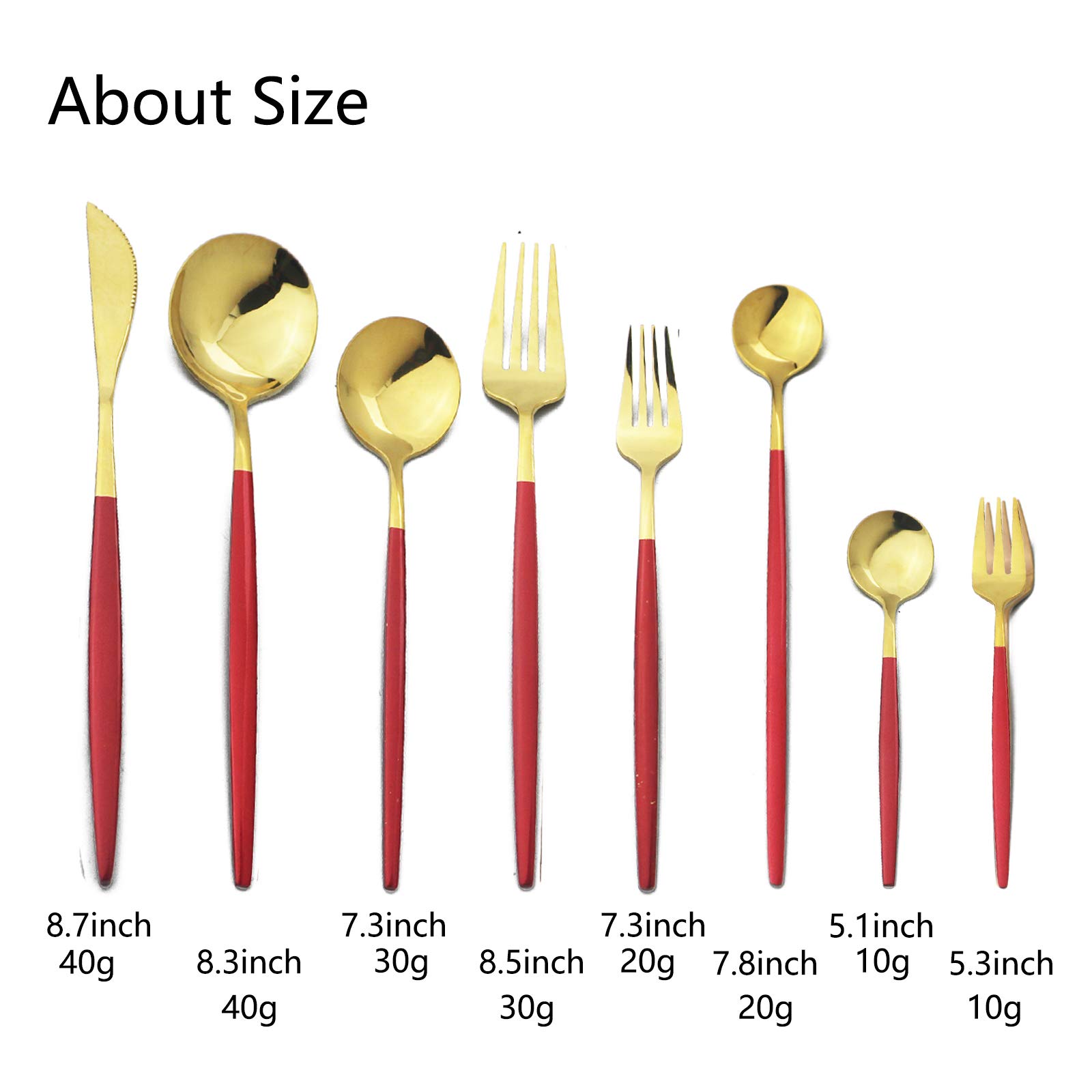 JASHII 32-Piece Stainless Steel Flatware Set - Silverware Cutlery with Cake Fork & Long Handle Spoons for 4, Elegant Tableware (Red & Gold) - Dishwasher Safe - Perfect for Dinner Parties, Weddings & Fine Dining