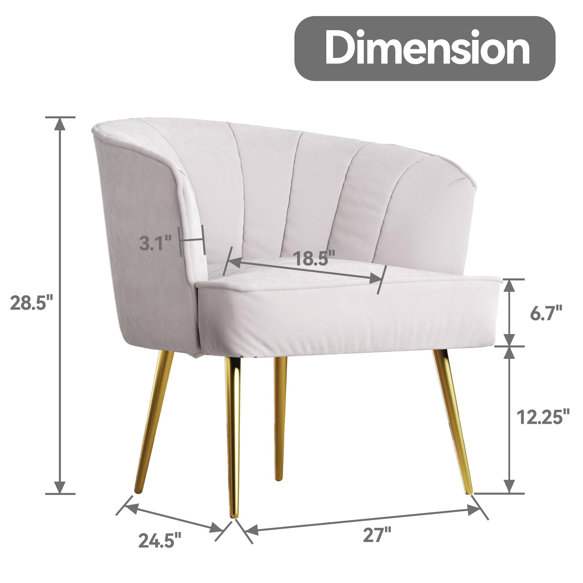 Modern Velvet Lounge Chair with Golden Metal Legs - Stylish Side Chair for Living Room, Bedroom, Home Office & Dressing Room - White Velvet Accent Chair - Perfect for Relaxing, Reading & Home Decor