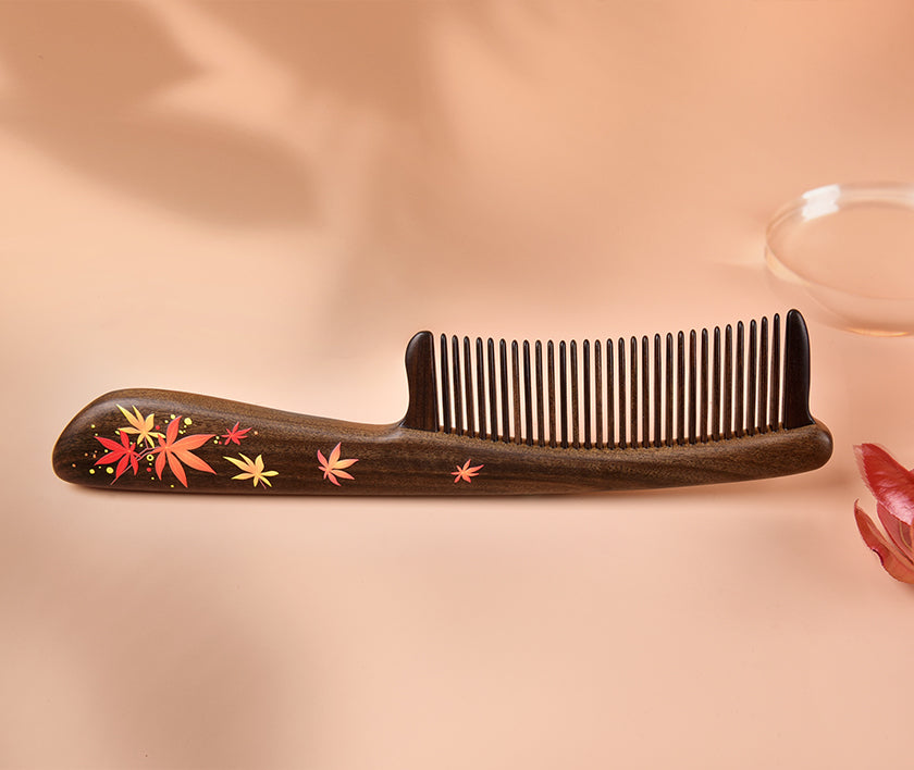 Maple Leaf Wooden Hair Comb for Women & Men - Natural Wood Wide Tooth Detangling Comb for Curly, Thick, and Long Hair - Perfect for Daily Styling, Travel, and Gifts