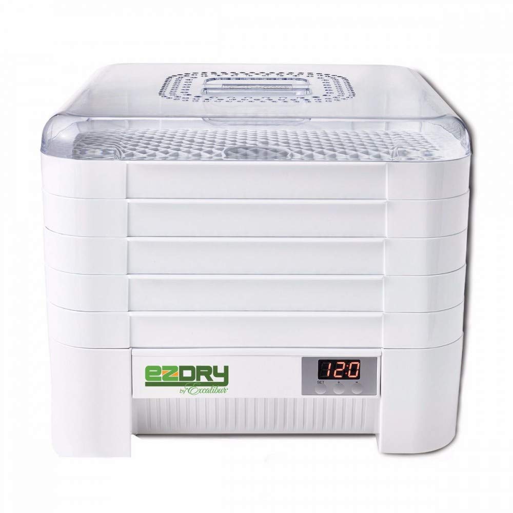 Excalibur ECB50B EZ Dry 5-Tray Stackable Electric Food Dehydrator with Temperature Control & Heat Sensor - Includes Mesh Screens, Yogurt Cups, Fruit Roll Sheets - BPA Free - Perfect for Drying Fruits, Vegetables, Herbs, Making Jerky & Yogurt at Home - Black