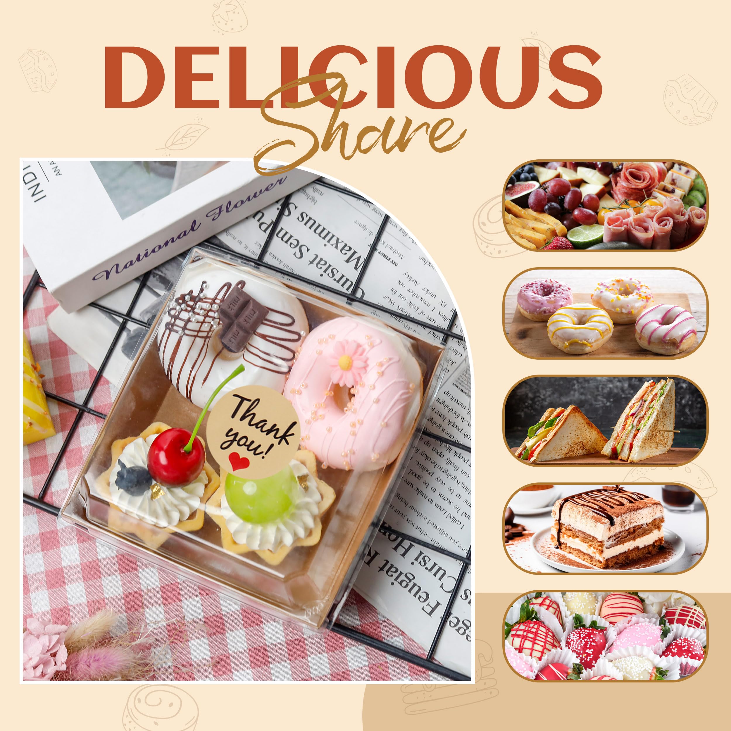 50 Pack Disposable Clear Lid Charcuterie Boxes 5.3x4.9x2.5 Inch - Mini Bakery Food Containers for Desserts, Cookies, Sandwiches & Cakes | Perfect for Parties, Catering & Takeout Treats