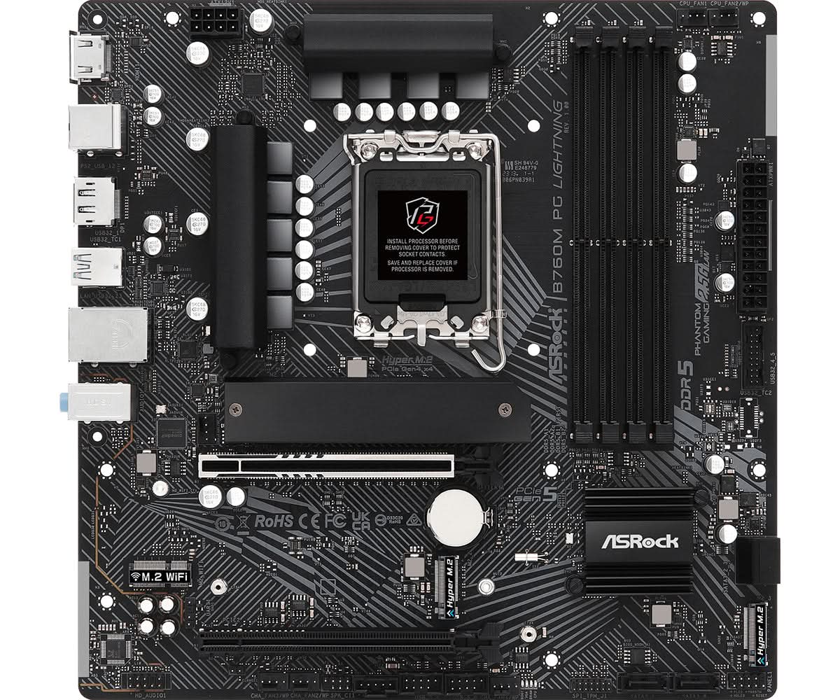 ASRock B760M PG Lightning Intel B760 LGA 1700 Micro ATX Motherboard - Perfect for Gaming PC Builds, Home Office & Content Creation Workstations