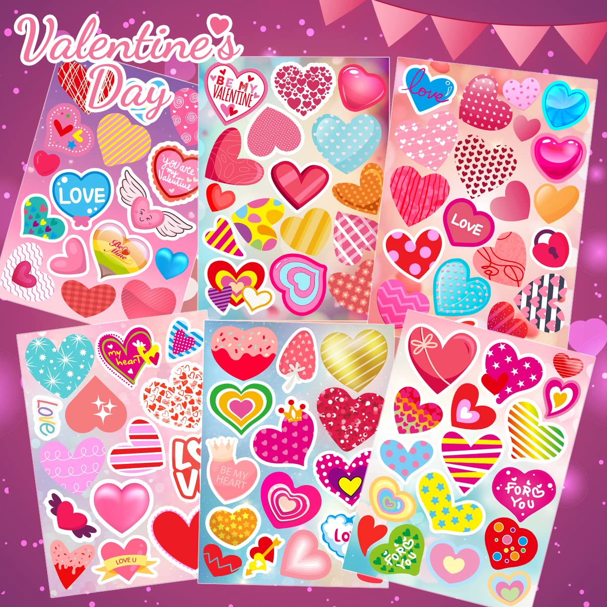 30 Sheets Valentine Stickers - 490PCS Heart Stickers for Kids, Valentine's Day Party Favors & DIY Crafts - Perfect for Scrapbooking, Card Making & Classroom Activities