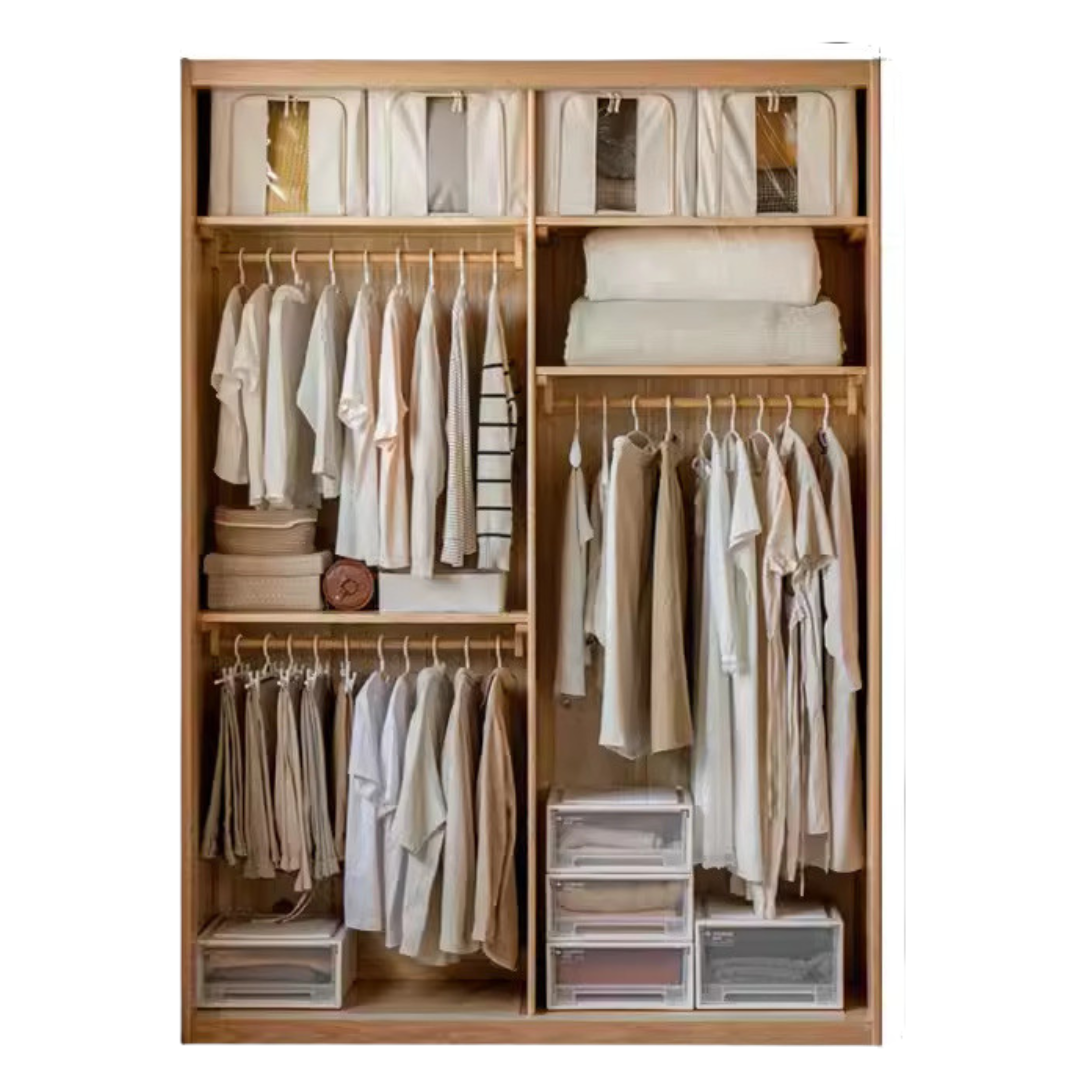 Solid Oak Wood Sliding Door Wardrobe Closet - Modern Storage Solution for Bedroom, Living Room & Office