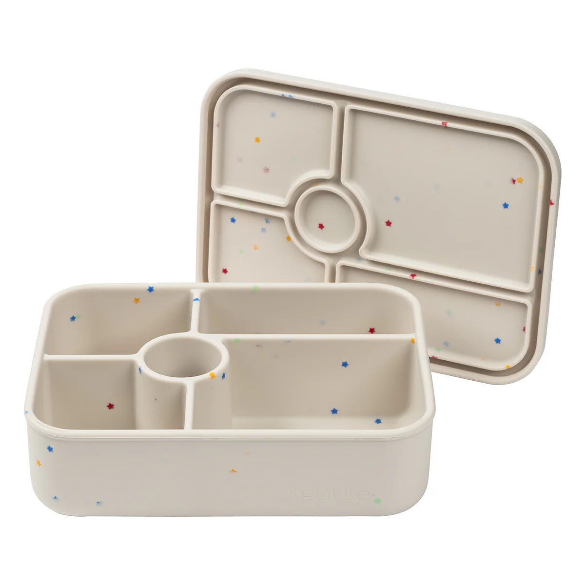 Apollo 5-Piece Rectangle Silicone Bento Box Set with Confetti Stars Design - Perfect for School Lunches, Meal Prep, and Office Snacks