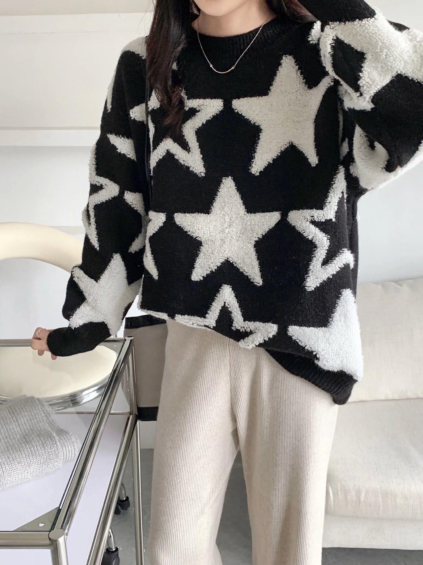 CYee Y2K Baggy Sweater - Vintage Emo Goth Star Pullover Top for Women | Fairy Grunge Alternative Streetwear | Perfect for Concerts, Downtown Outings & Coquette Aesthetic Fashion