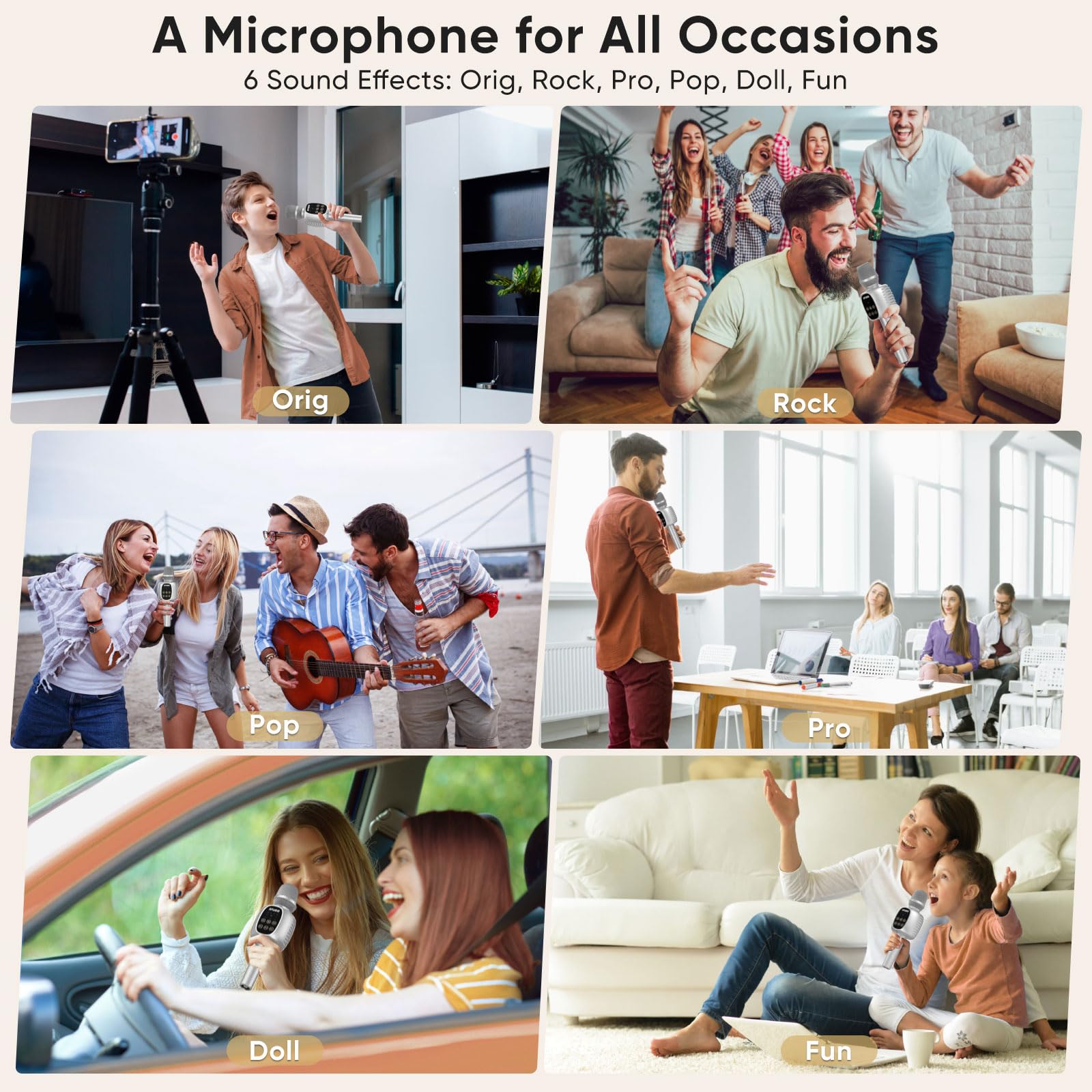 Wireless Bluetooth Karaoke Microphone Speaker with Duet Mode & Wireless Charging - Portable Singing Mic for Adults & Kids, Compatible with Smartphone/PC - Perfect for Home Parties, Karaoke Nights & Public Speaking (Silver)