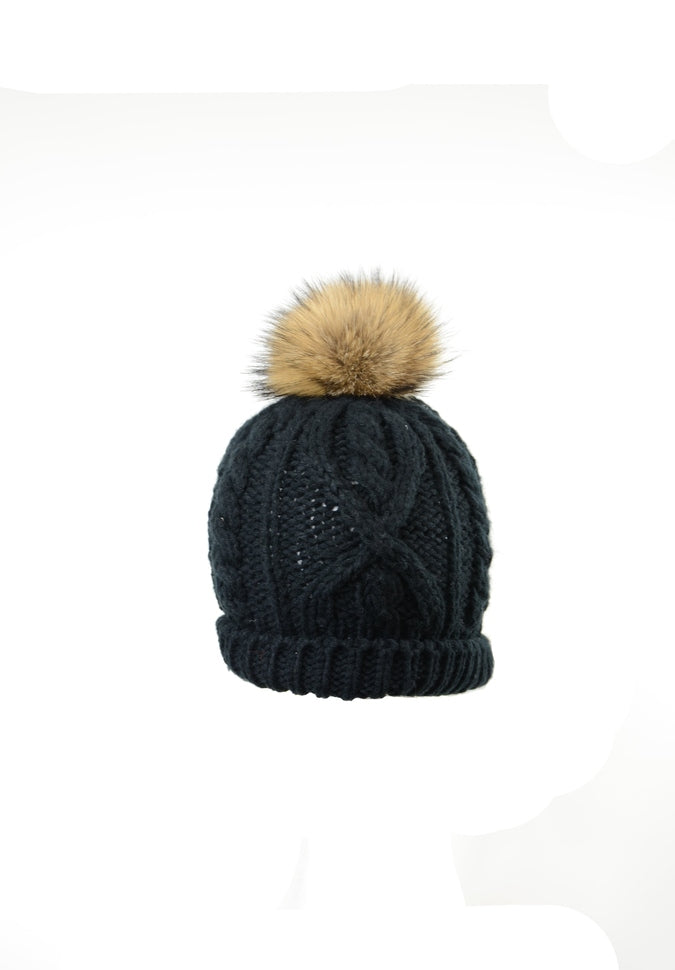 Handknit Cable Beanie with Crown Cap - Warm Winter Knit Hat for Men & Women - Perfect for Skiing, Snowboarding & Outdoor Activities