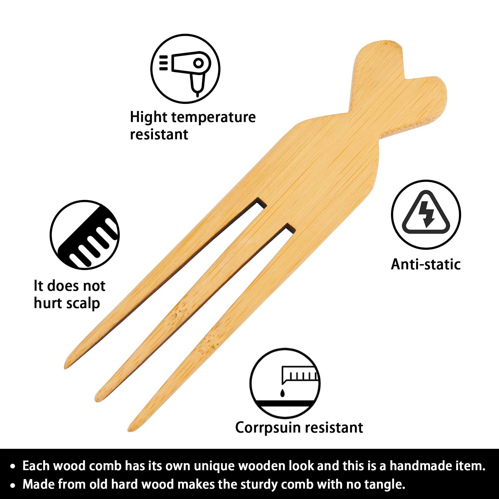 Wide Tooth Afro Pick Comb for Curly Hair - 3 Prong African Hair Comb for Natural Black Hair Care & Styling | Perfect for Detangling, Shaping Afro & Protective Hairstyles