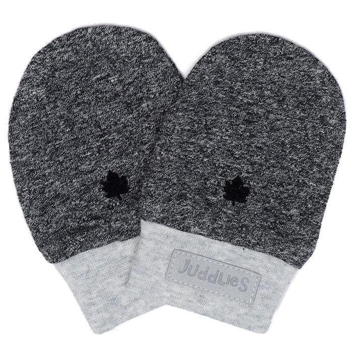 Organic Cotton Scratch Mitts for Babies - Juddlies Designs Raglan Collection in Graphite Black | Soft & Safe Newborn Mittens for Comfort & Protection