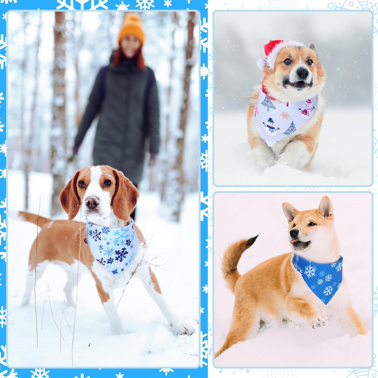 50 Pack Blue Snowflake Winter Dog Bandanas - Bulk Pet Bandanas for Dogs & Cats, Festive Triangle Kerchief Scarves & Bibs (25.6