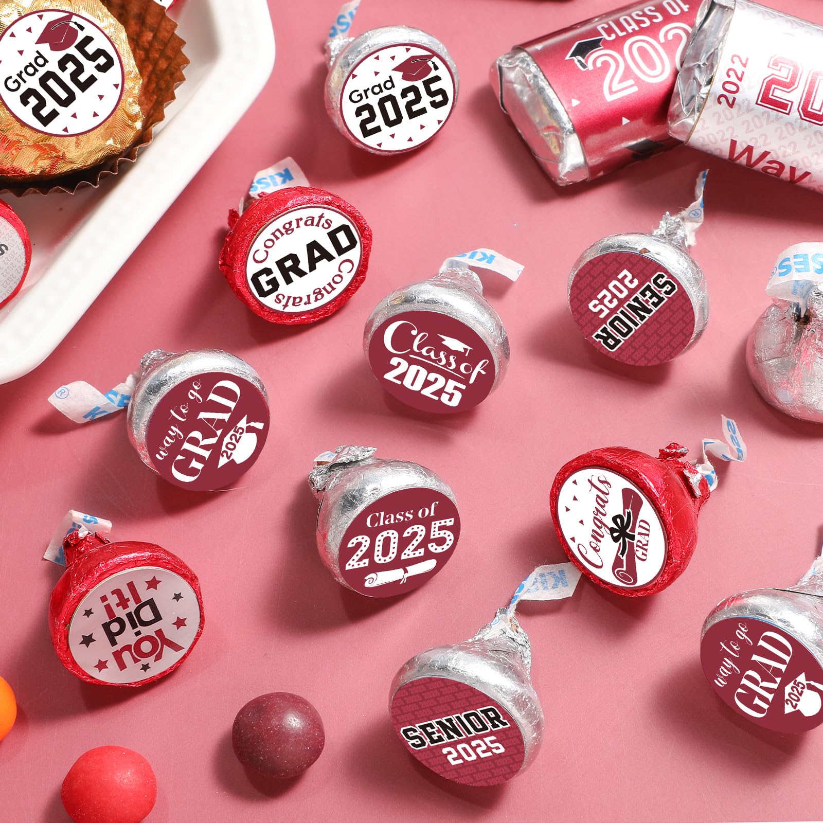 504-Piece 2025 Graduation Stickers Set - Congrats Grad Senior Class of 2025 Party Favors, Candy & Chocolate Labels for High School, College, Doctorate Celebrations (Maroon) | Perfect for Graduation Party Decorations, Gift Wrapping & Scrapbooking
