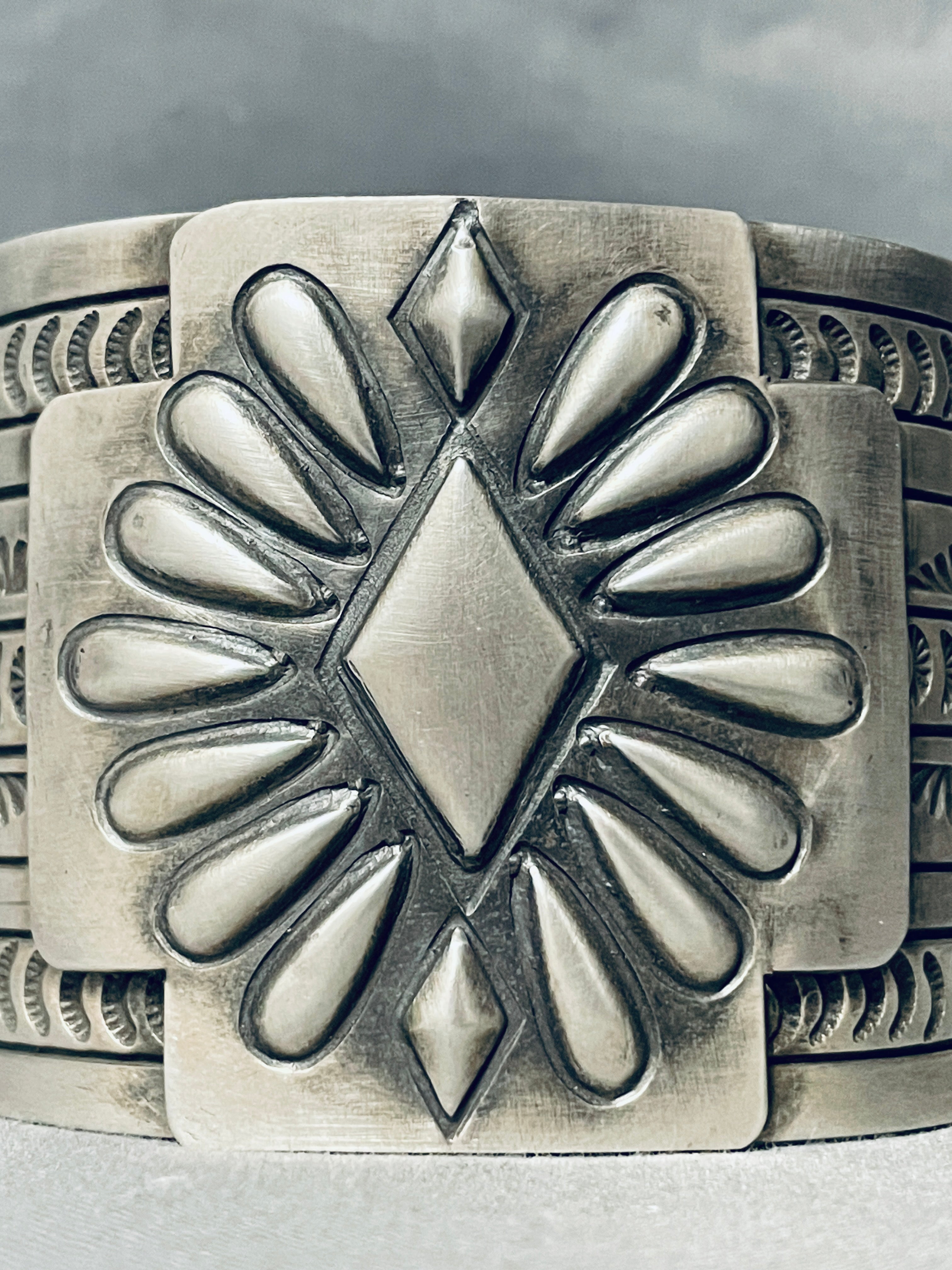 137 Grams Concho Shield Native American Navajo Sterling Silver Repoussed Bracelet - Handmade Southwest Jewelry for Women, Gift for Her, Boho Chic Accessory for Festivals & Special Occasions