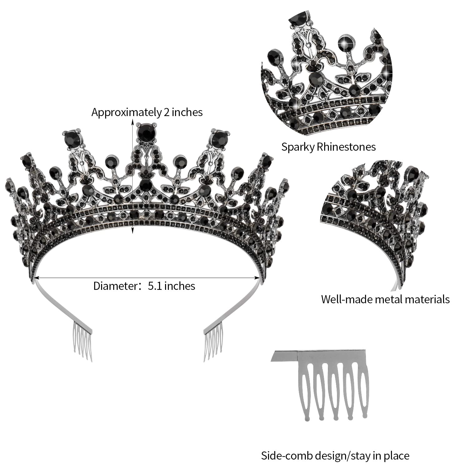 Black Crystal Tiara and Birthday Sash Set for Women - Queen Crown Headband & Princess Sash for Birthday Parties, Bachelorette, Bridal Showers & Special Events