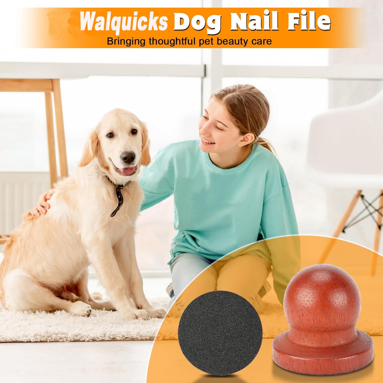 Walquicks Dog Nail File Set - 8 Replaceable Sandpaper Pads, Wooden Scratch Board & Stress-Free Nail Trimmer for Small to Large Dogs | Gentle Pet Grooming Tool for Home Use (Brown)