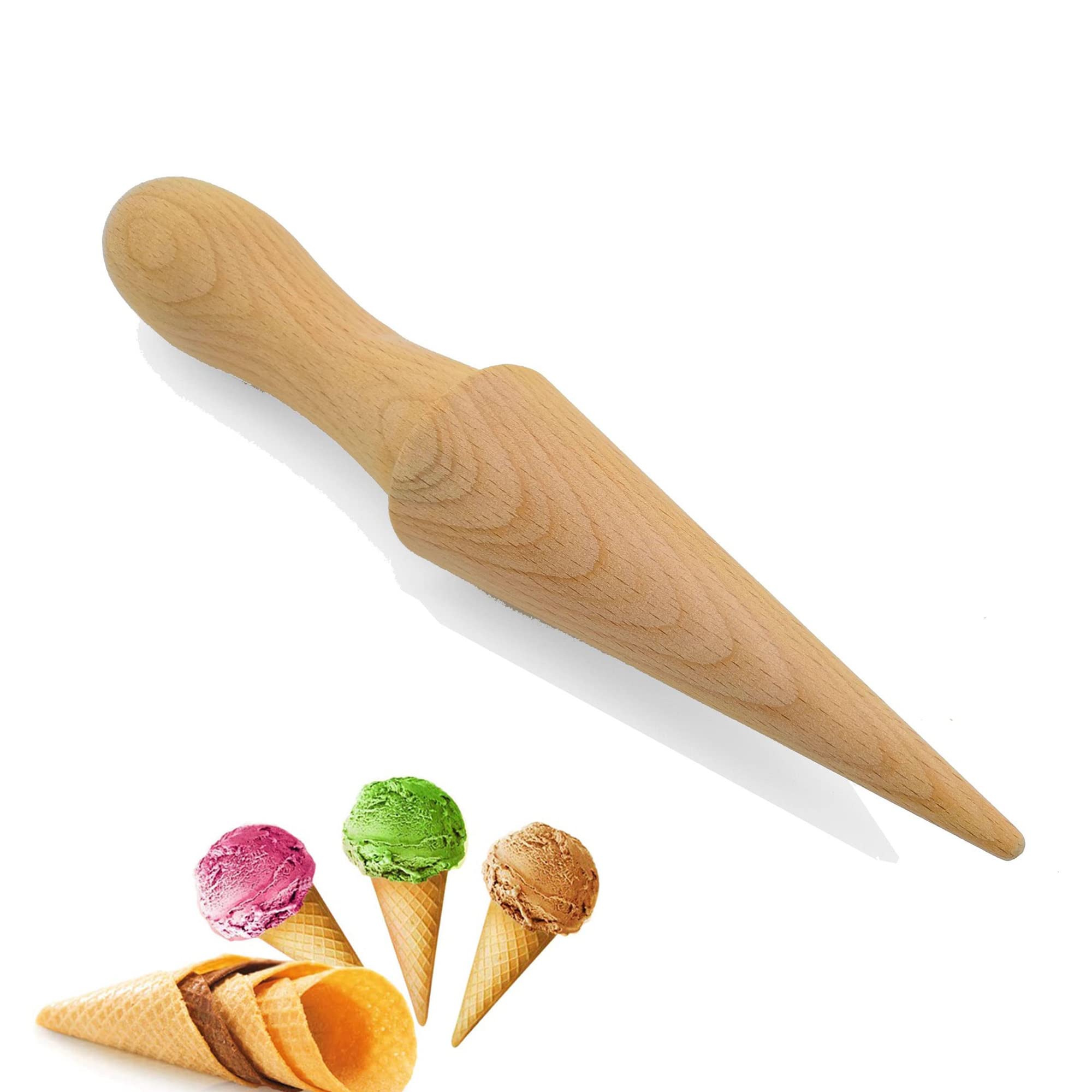 YZSZ Reusable Ice Cream Cone Molds - DIY Waffle Cone Maker for Homemade Ice Cream Cones & Waffles (Beech Wood) - Perfect for Home Baking, Party Treats & Ice Cream Shops