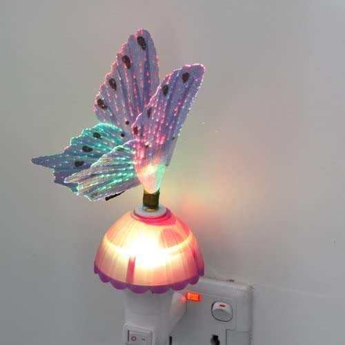Purple Butterfly LED Night Light - Color Changing Fiber Optic Decor Lamp for Kids Room, Nursery, Bedroom | USB-Powered Mood Lighting Gift for Girls & Boys