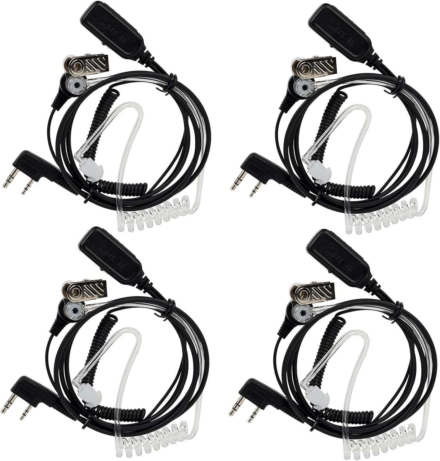 Retevis 4 Pack Hands Free Two Way Radio Headset with Mic - VOX & Coil Tube 2 Pin Earpiece for RT22 RT19 H777, Compatible with Baofeng UV-5R NXGKET Walkie Talkies - Perfect for Security, Construction & Outdoor Activities