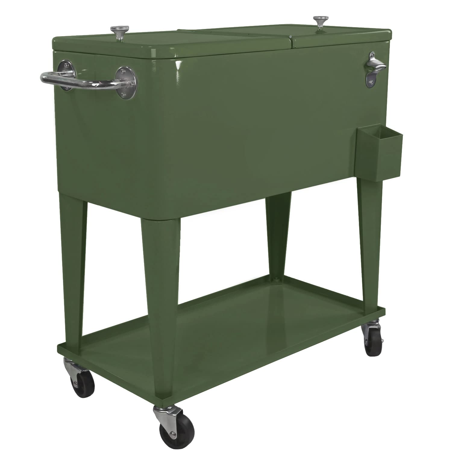 HomeAesthetics 80 Quart Retro Rolling Cooler with Shelf & Bottle Opener - Portable Ice Chest Cart for Outdoor Parties, Camping, Beach Trips, BBQs, and Tailgating | Perfect for Backyards, Patios, Decks, and Bars