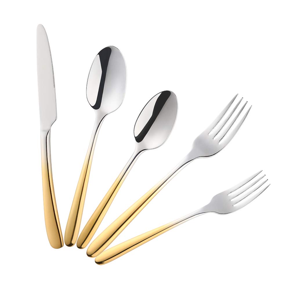 Premium Stainless Steel Flatware Set - 24-Piece Gradient Gold Silverware for 4 (16 Forks & Spoons) - Elegant Dinnerware Cutlery Set for Restaurants, Weddings, and Home Dining